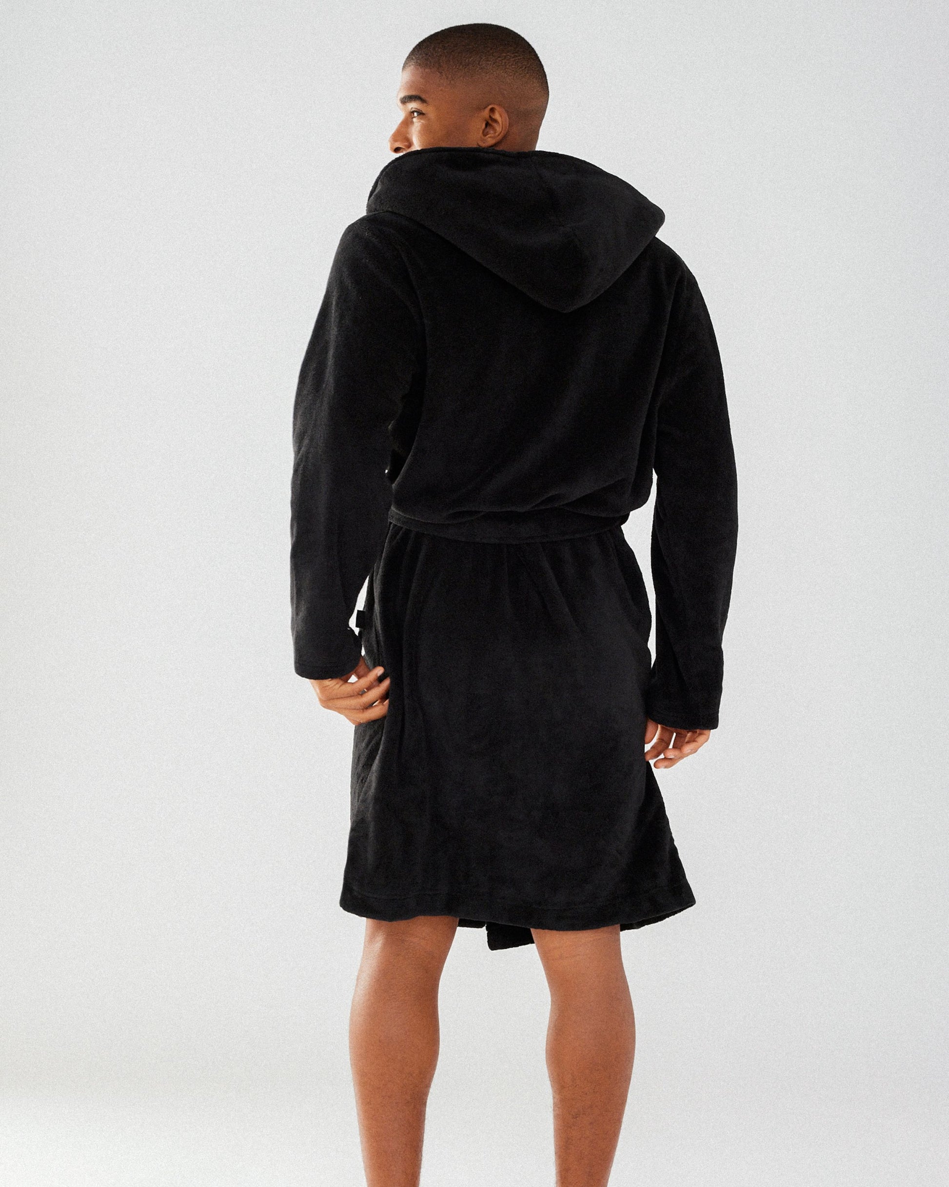 Mens Black Fluffy Robe