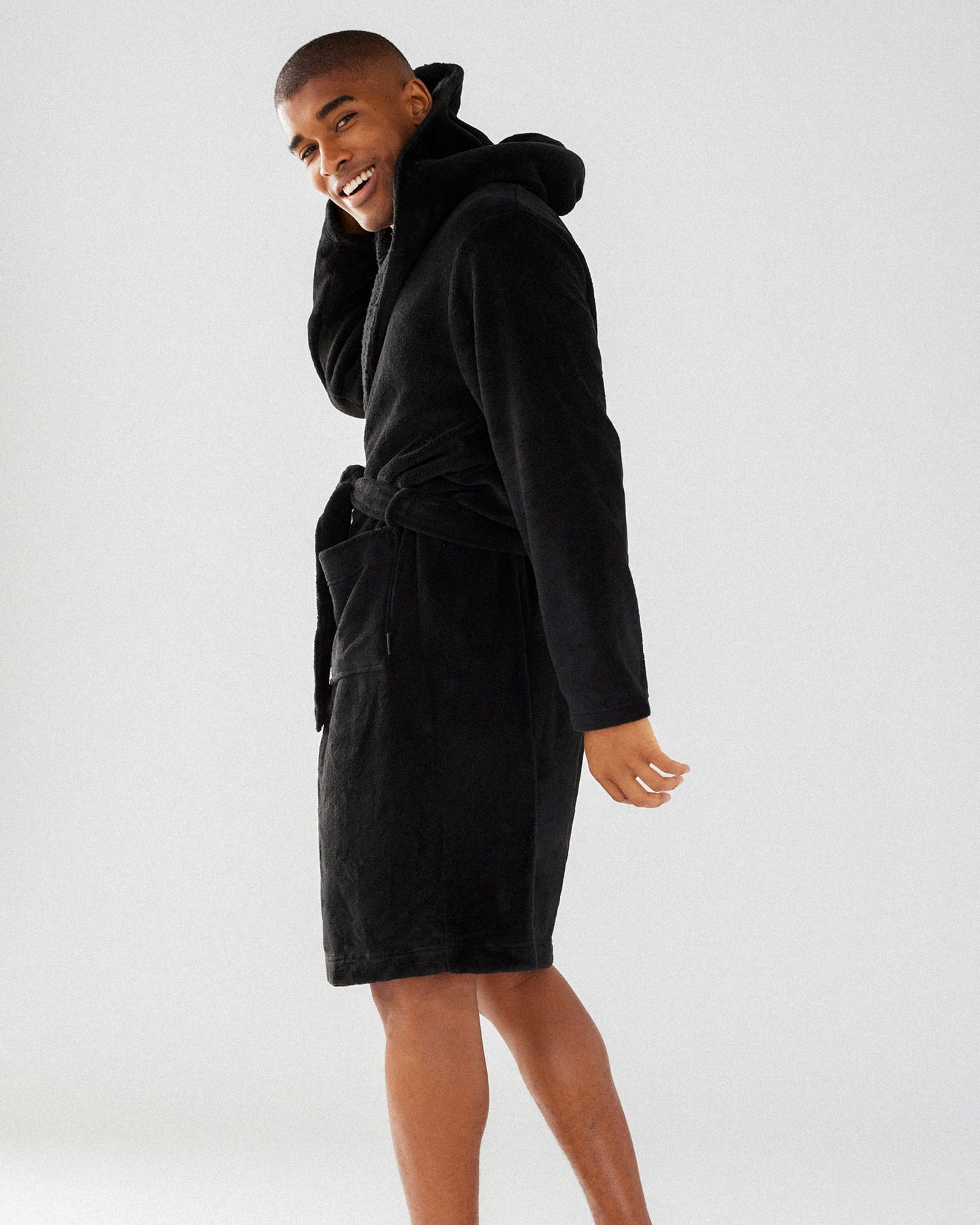 Mens Black Fluffy Robe