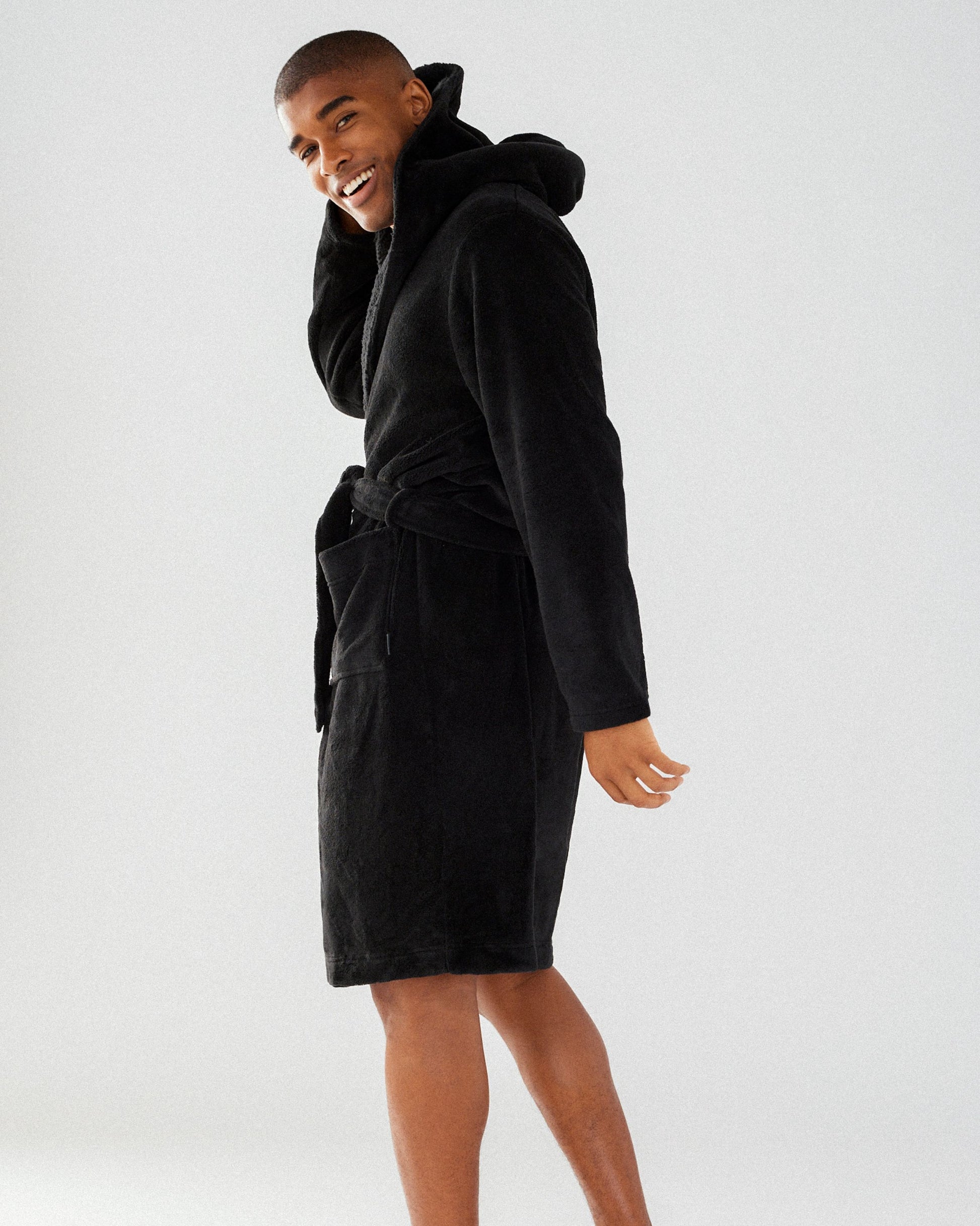 Mens Black Fluffy Robe