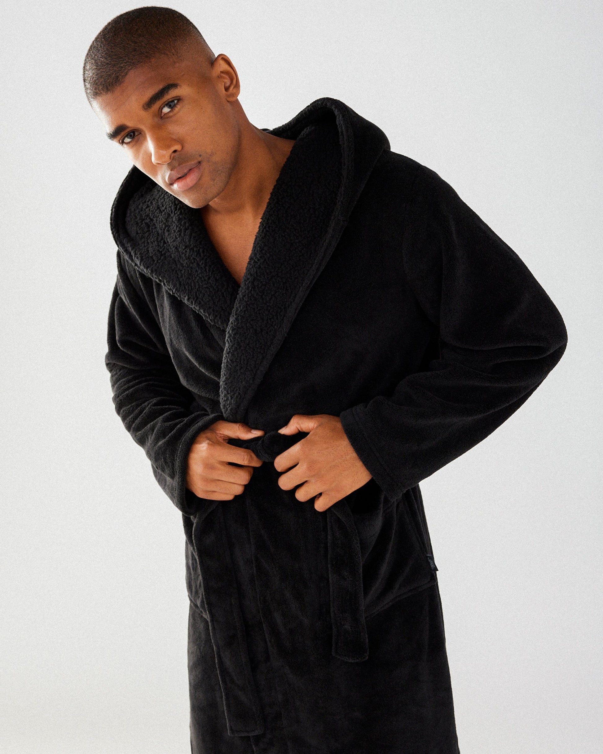 Mens Black Fluffy Robe