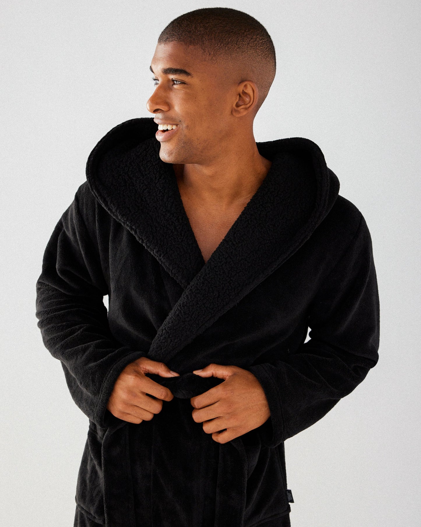 Mens Black Fluffy Robe