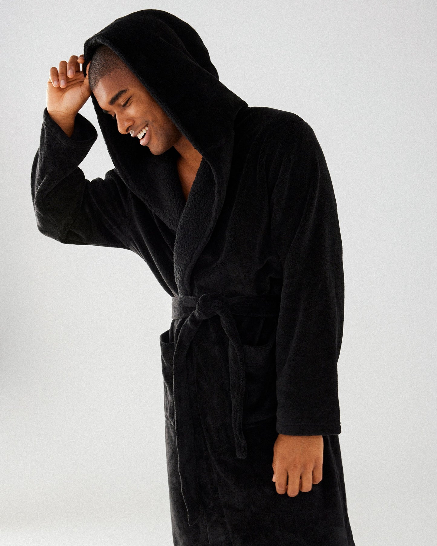 Mens Black Fluffy Robe