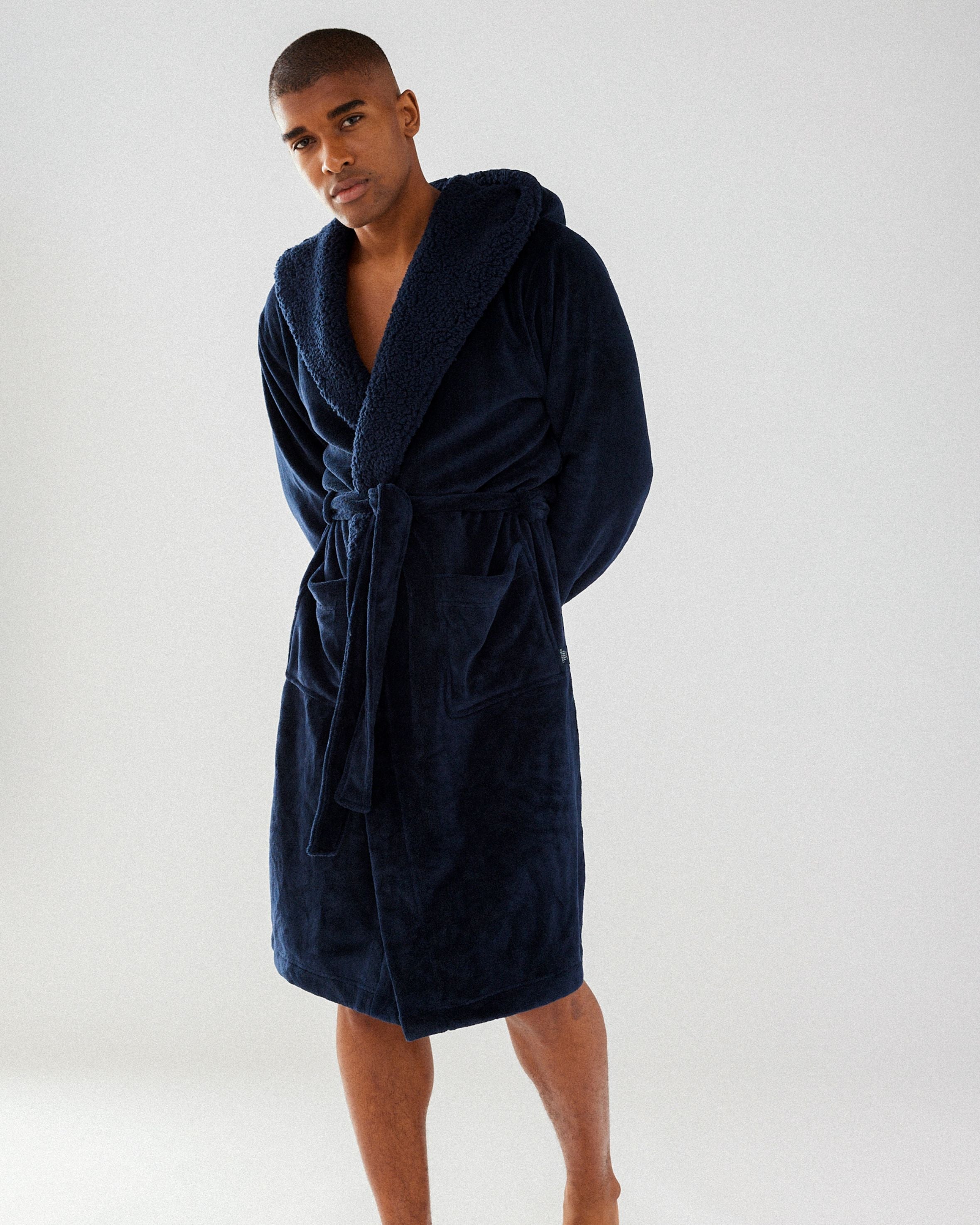 Men s Navy Fluffy Dressing Gown Chelsea Peers NYC