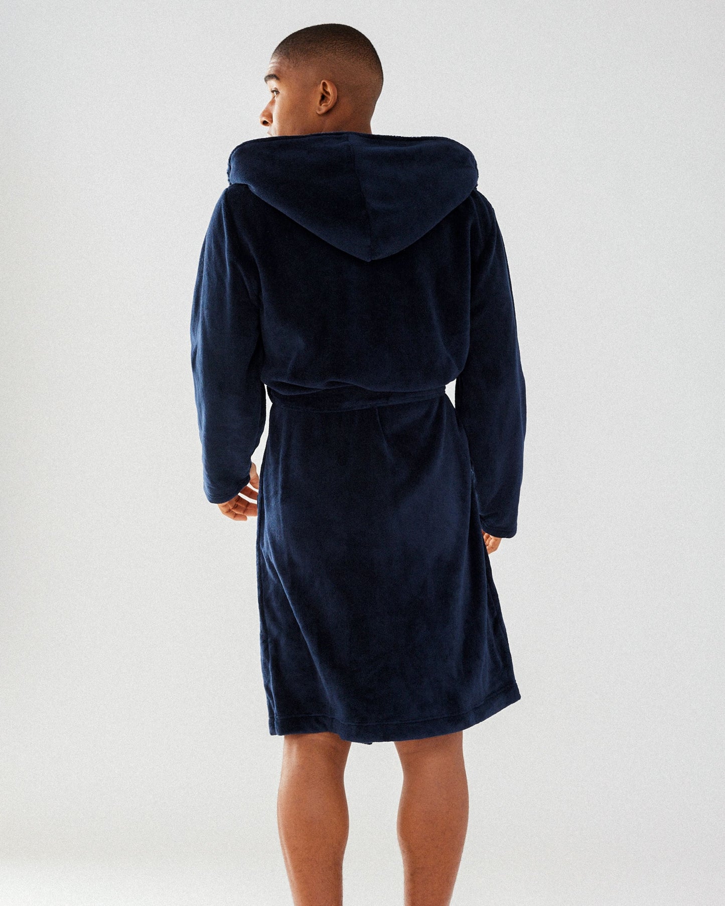 Men's Navy Fluffy Hooded Dressing Gown