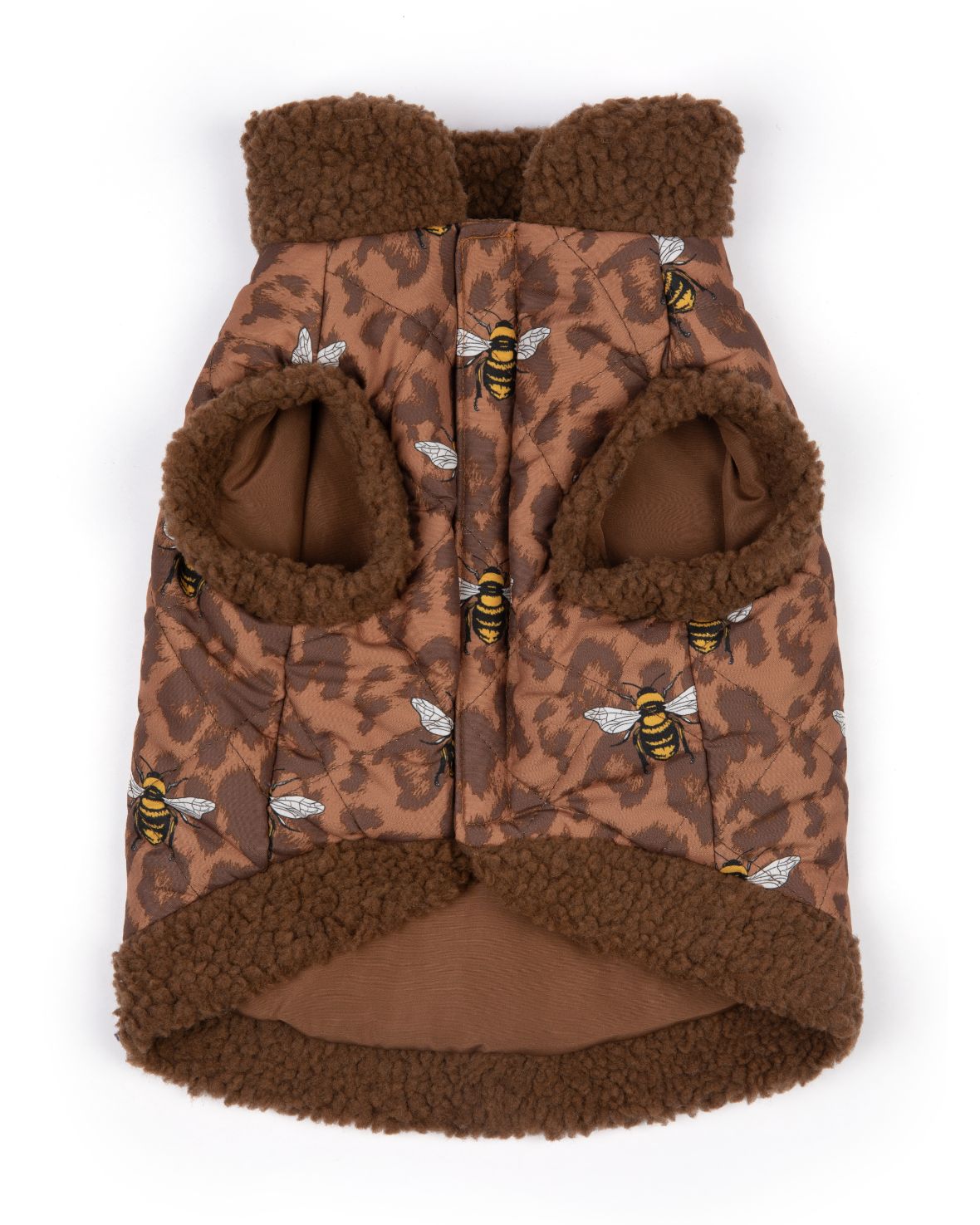 Leopard Bee Print Dogs Quilted Puffer Jacket - Brown