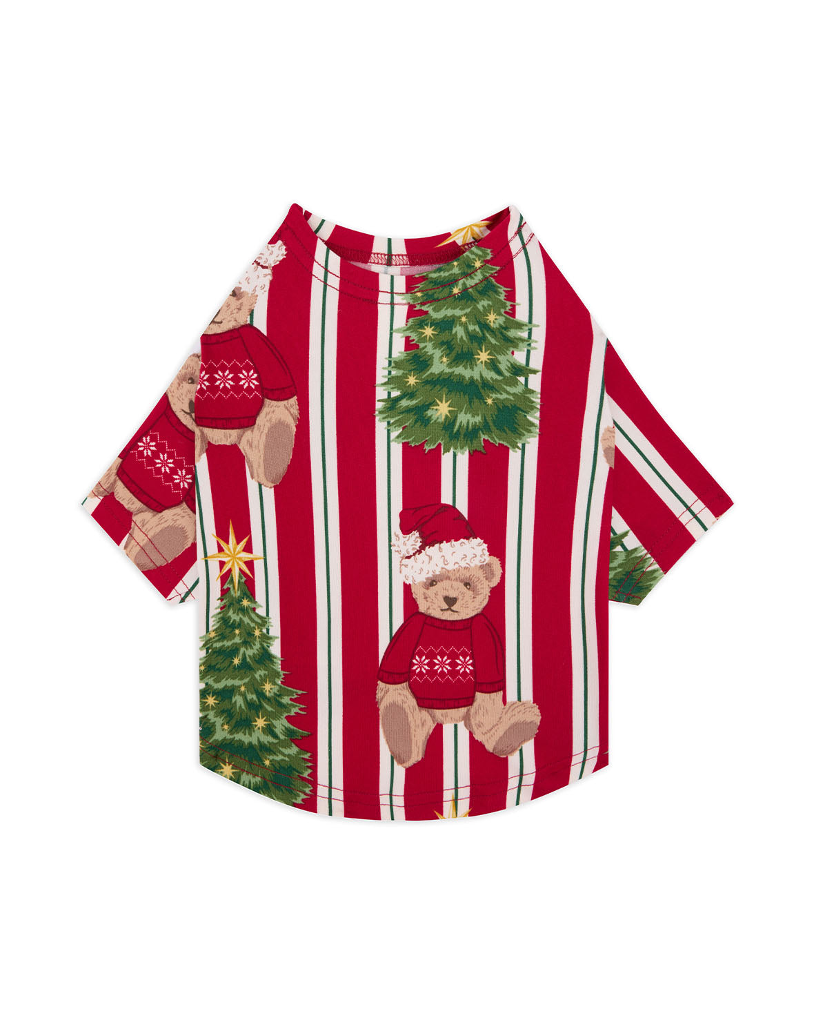 Pet Christmas Teddy Bear Stripe Print Pyjama T-Shirt