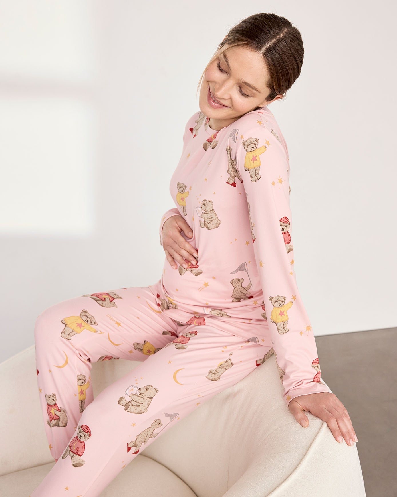 Maternity Celestial Bear Print Long Pyjama Set