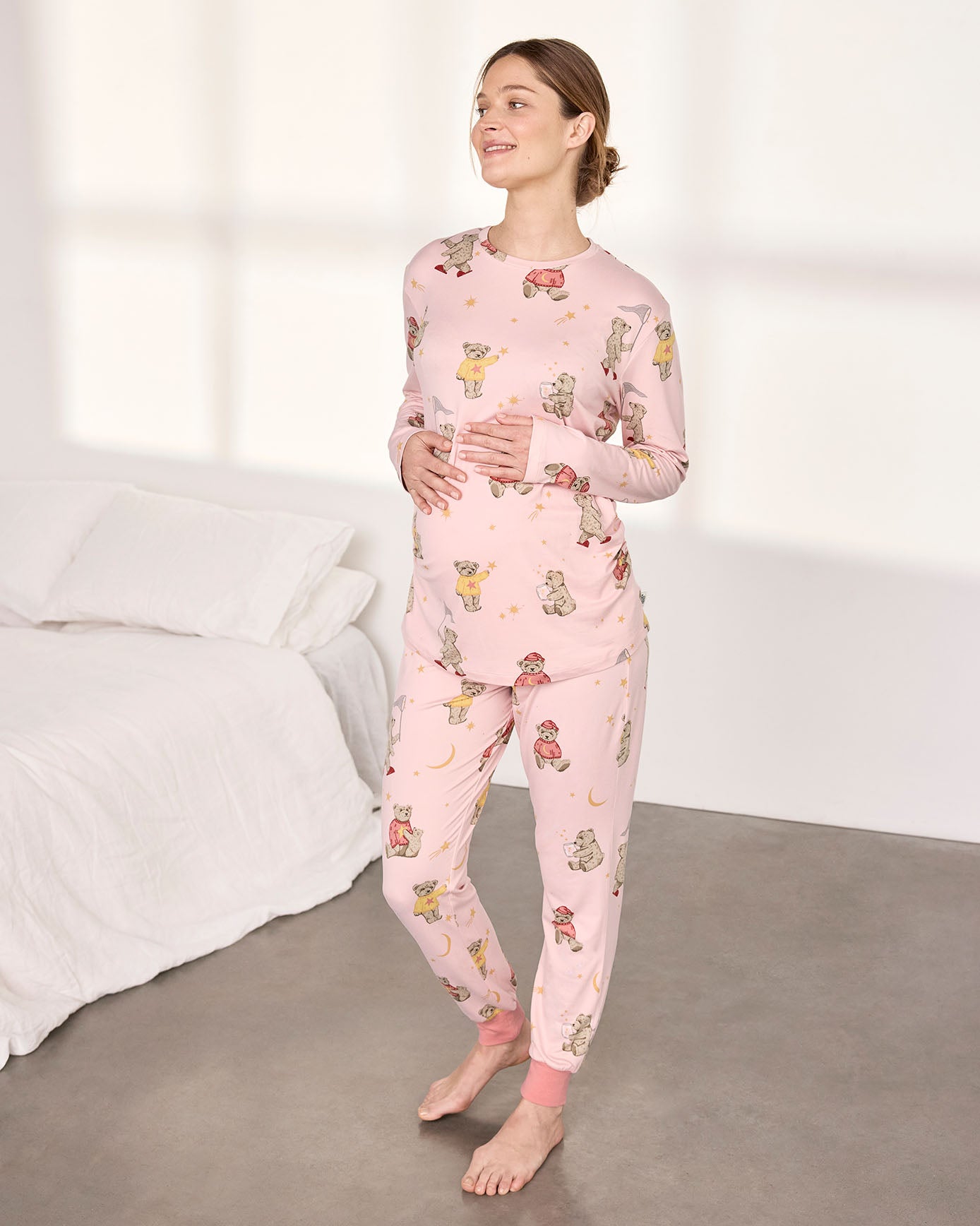 Maternity Celestial Bear Print Long Pyjama Set