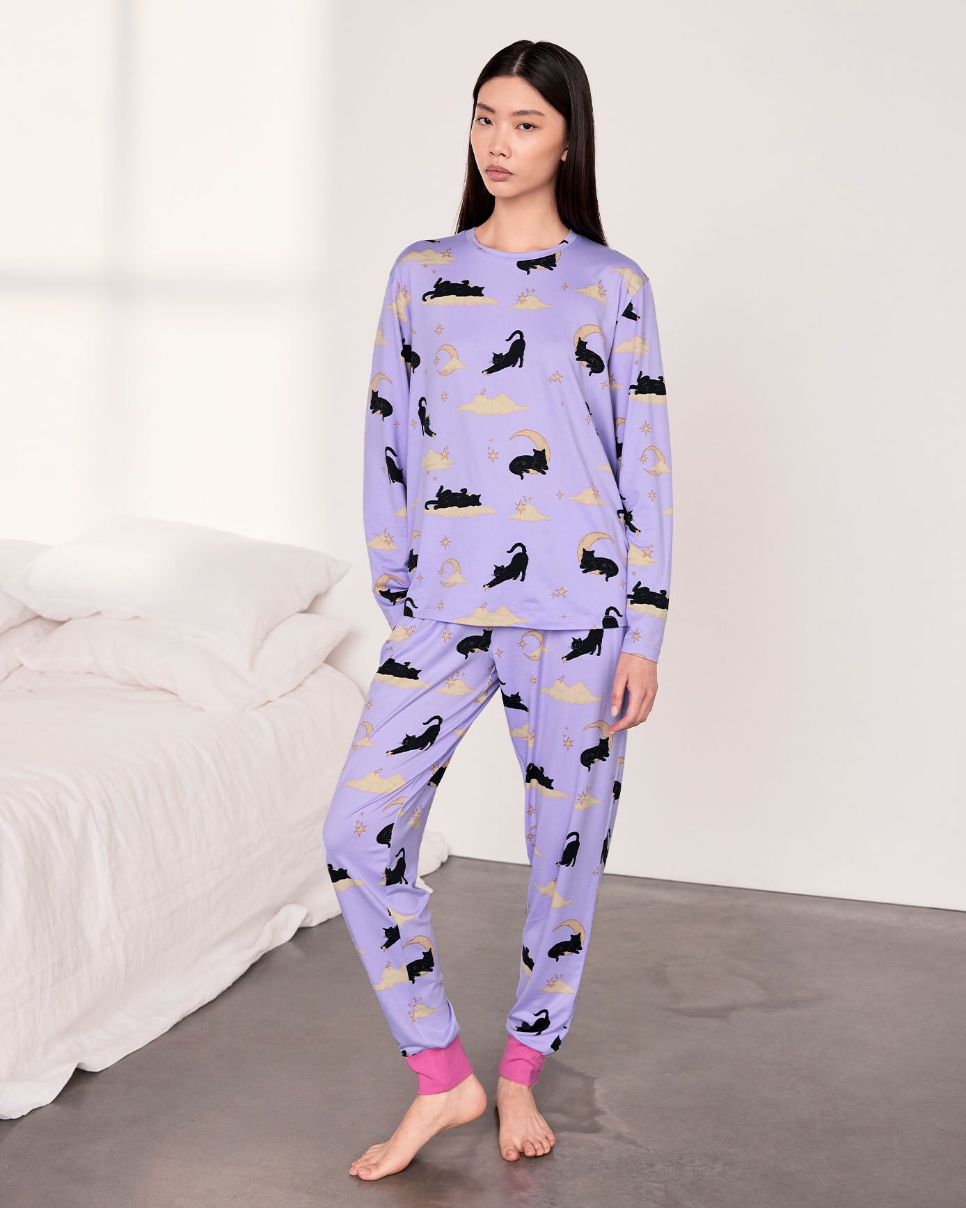 Halloween Cat Print Long Pyjama Set