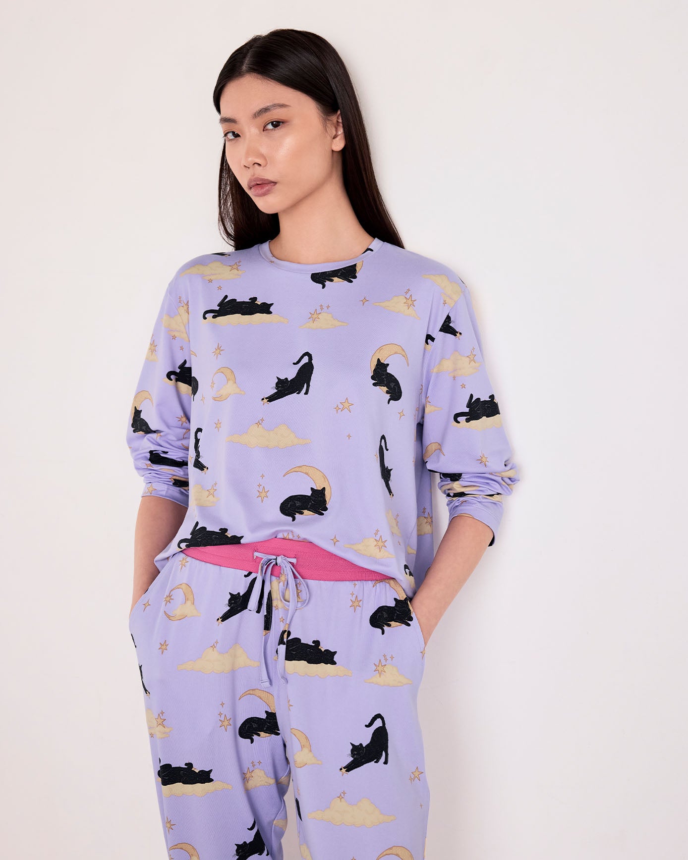 Halloween Cat Print Long Pyjama Set