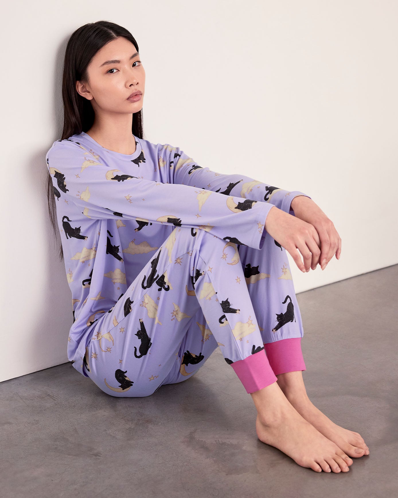 Halloween Cat Print Long Pyjama Set