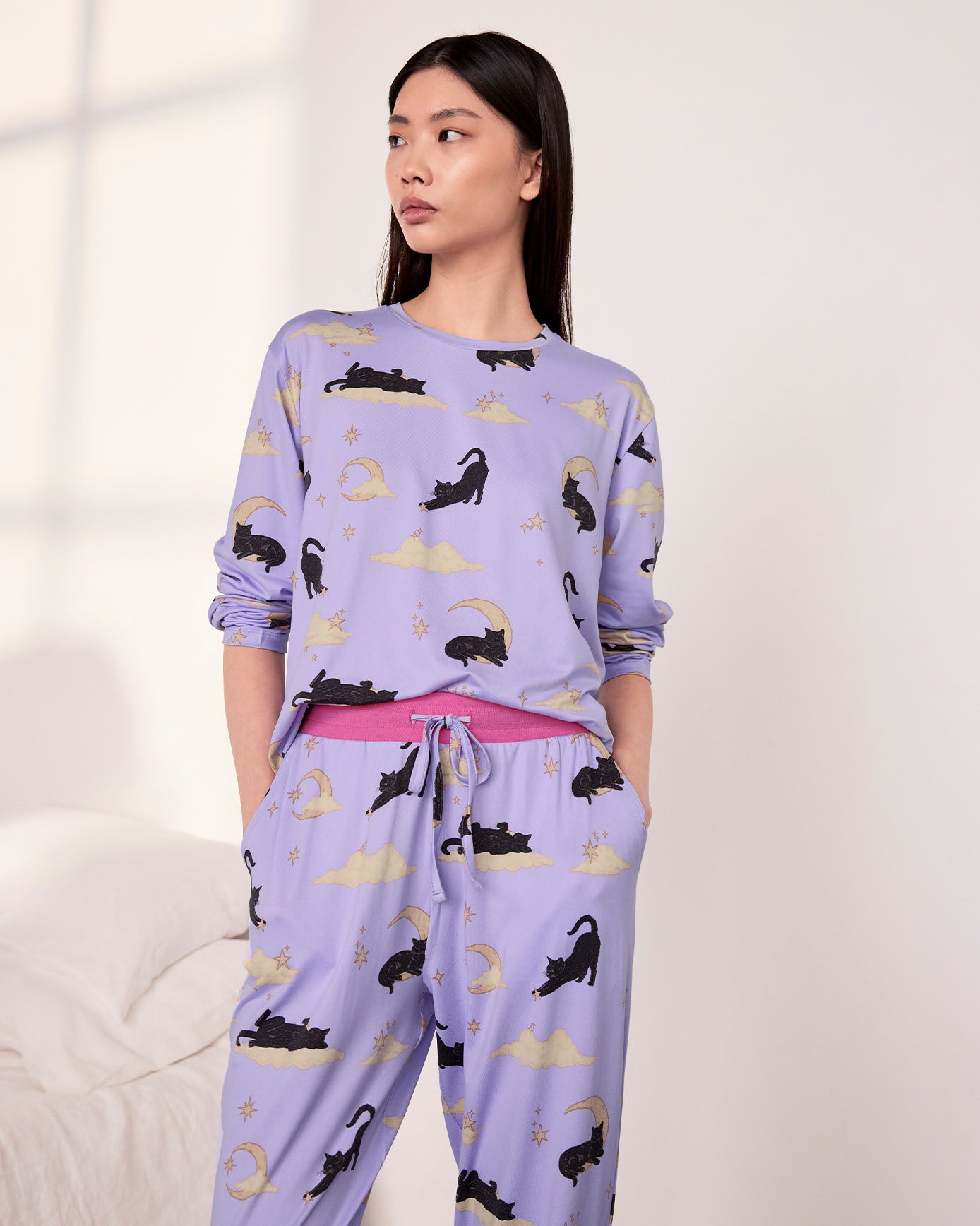 Halloween Cat Print Long Pyjama Set