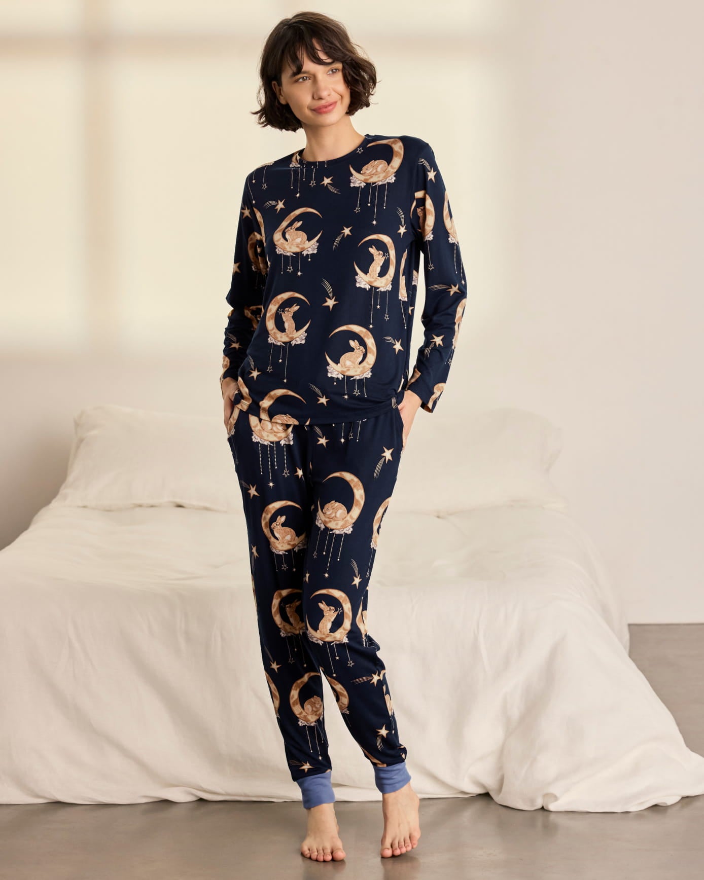 Tall Lunar Bunny Print Crew Neck Long Pyjama Set