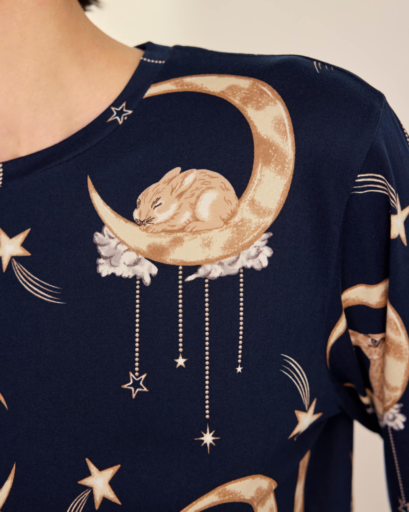 Lunar Bunny Print Crew Neck Long Pyjama Set