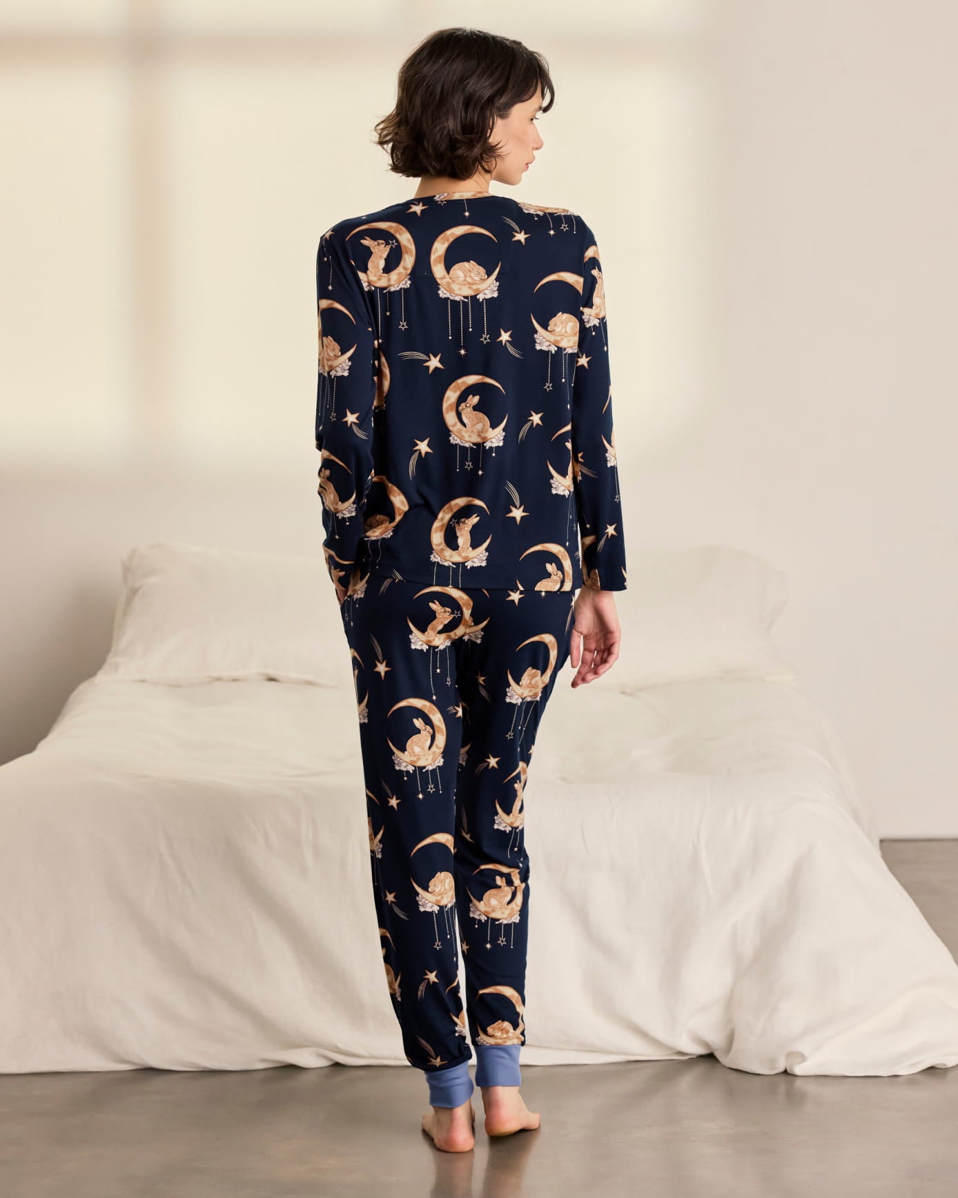Lunar Bunny Print Crew Neck Long Pyjama Set