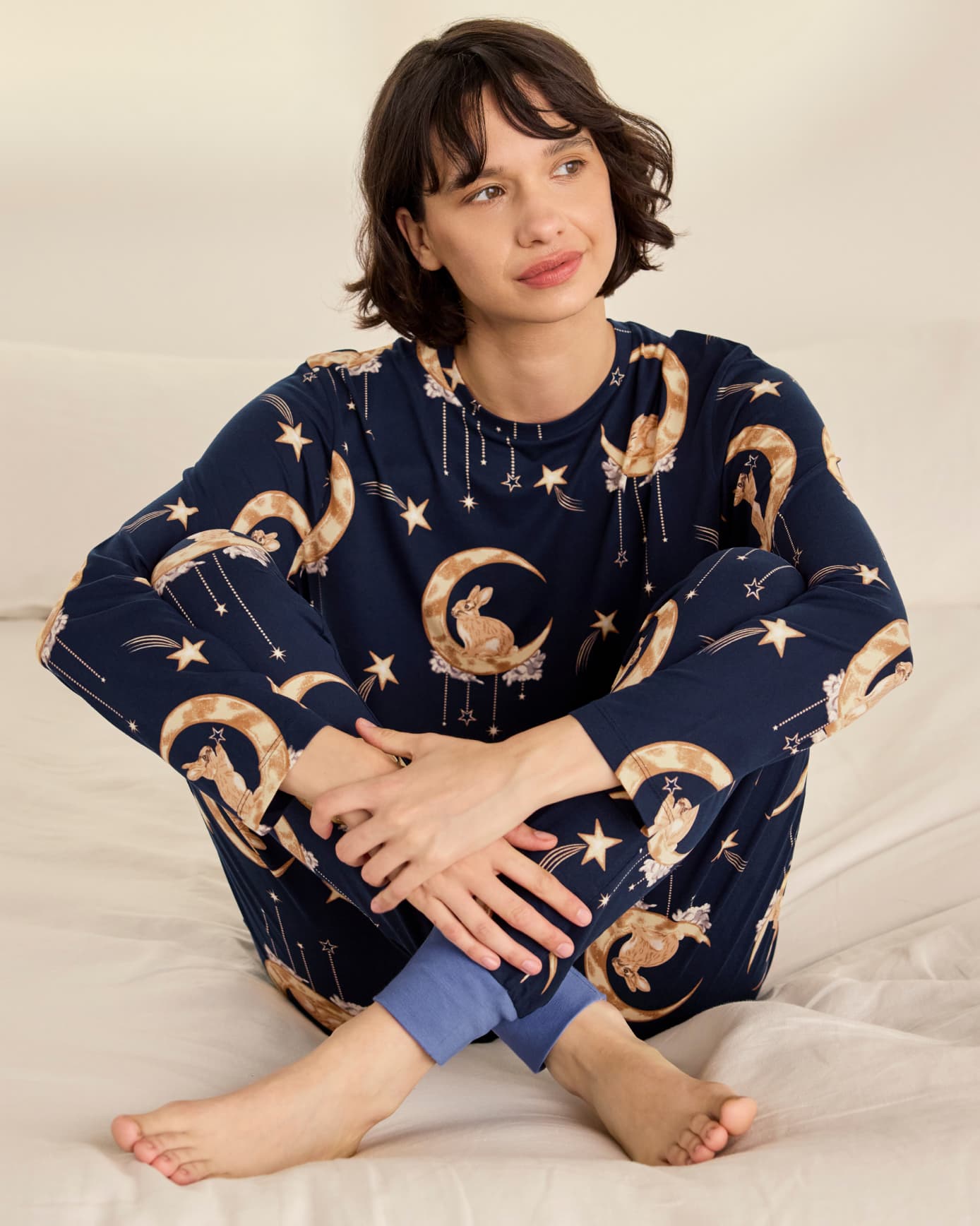 Lunar Bunny Print Crew Neck Long Pyjama Set
