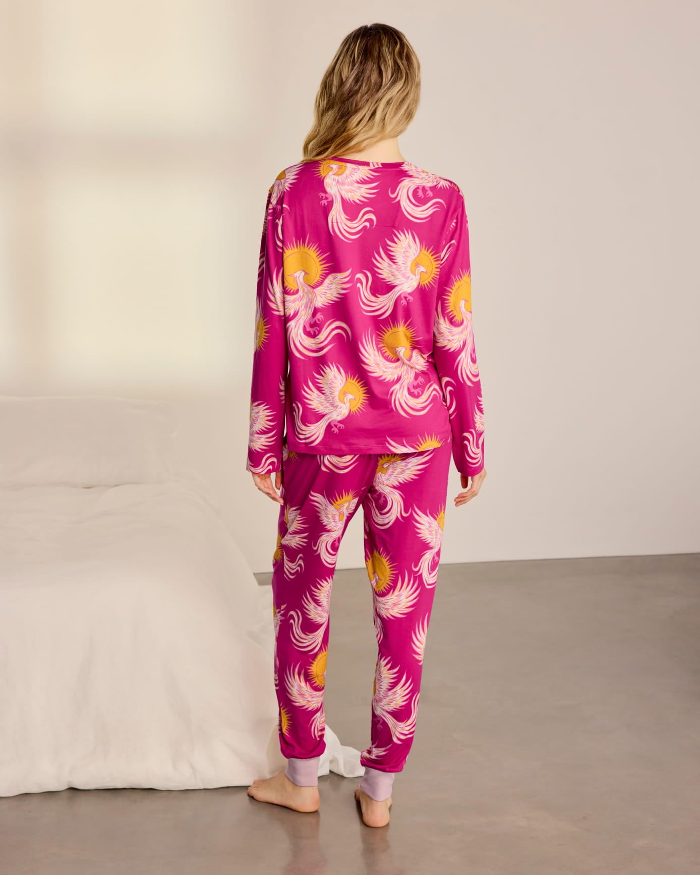 Solar Phoenix Print Long Pyjama Set - Pink