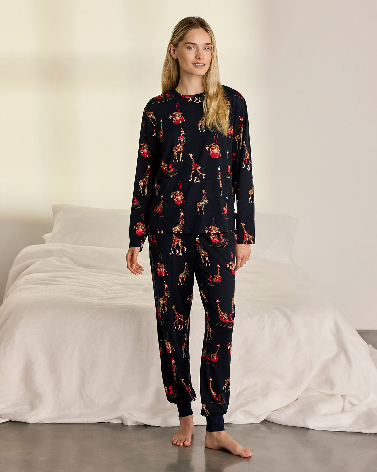 Christmas Giraffe Print Long Pyjama Set