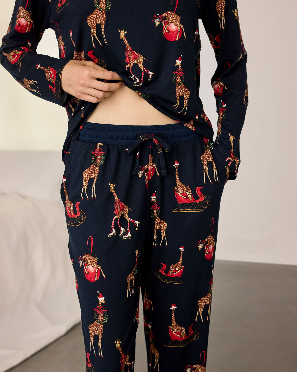 Christmas Giraffe Print Long Pyjama Set