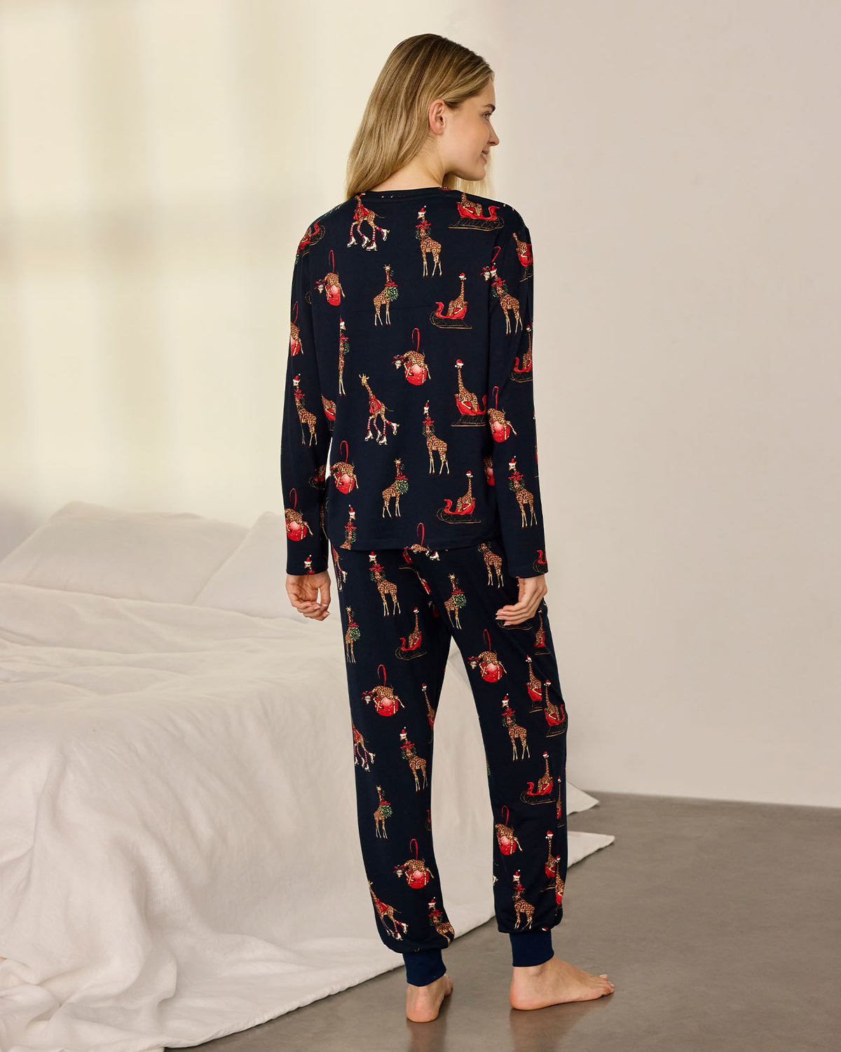 Christmas Giraffe Print Long Pyjama Set