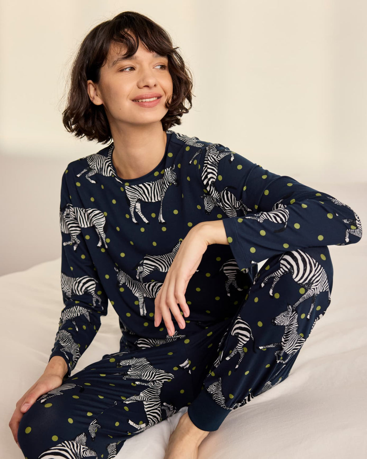 Polka Dot Zebra Print Crew Neck Long Pyjama Set