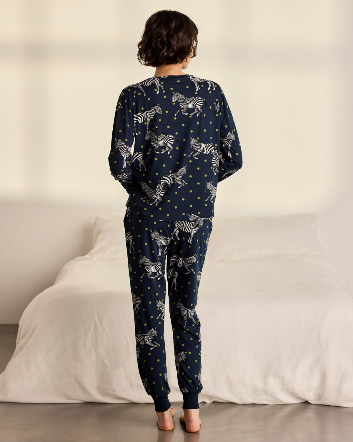 Polka Dot Zebra Print Crew Neck Long Pyjama Set