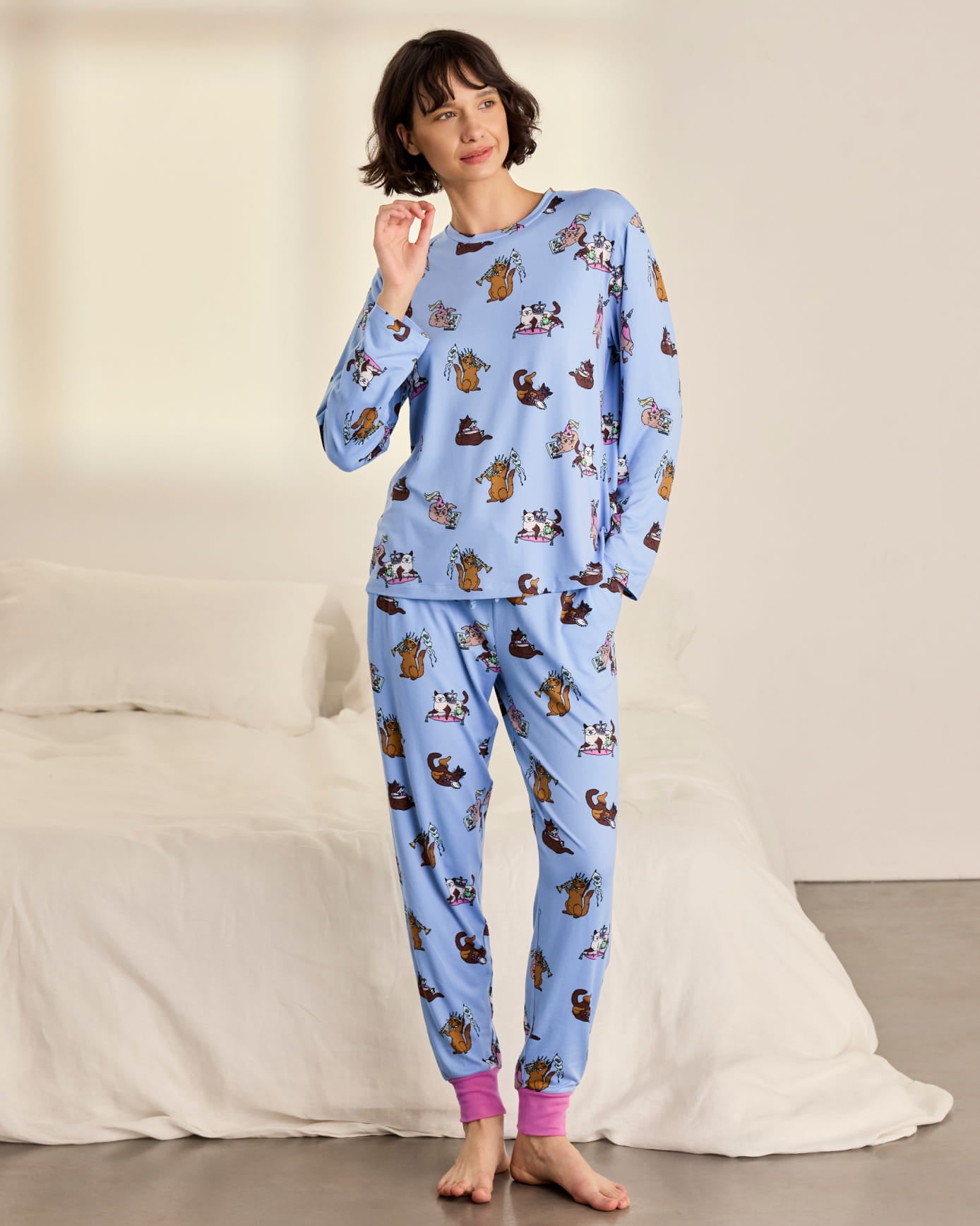 Princess Cats Print Long Pyjama Set