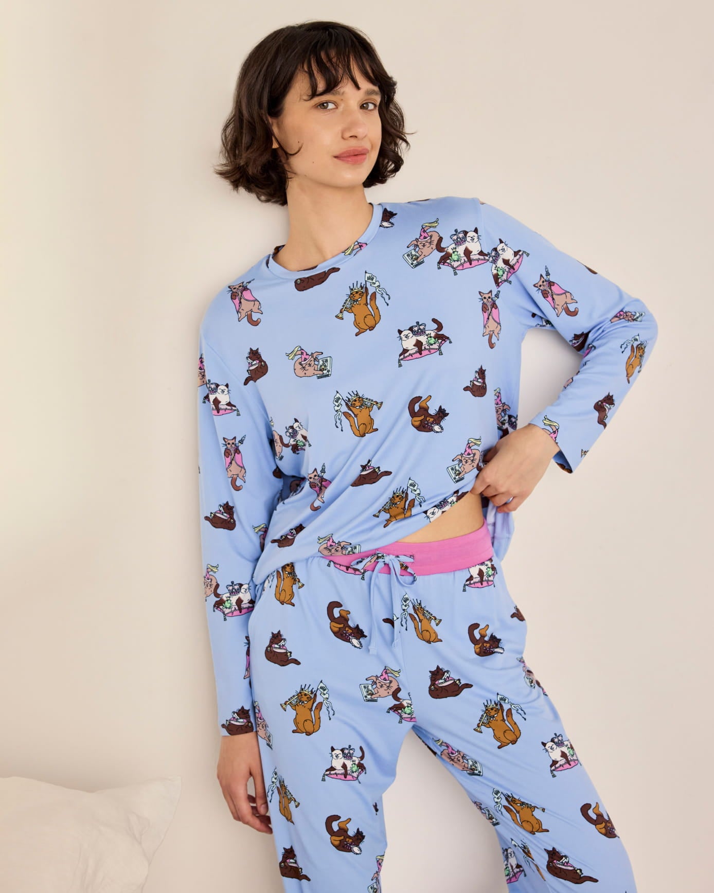 Princess Cats Print Long Pyjama Set