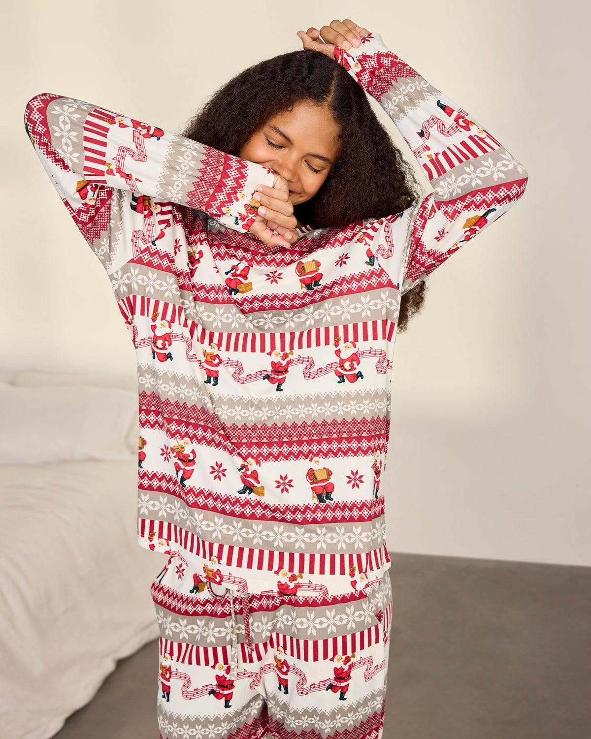 Musical Santa Fair Isle Print Long Pyjama Set