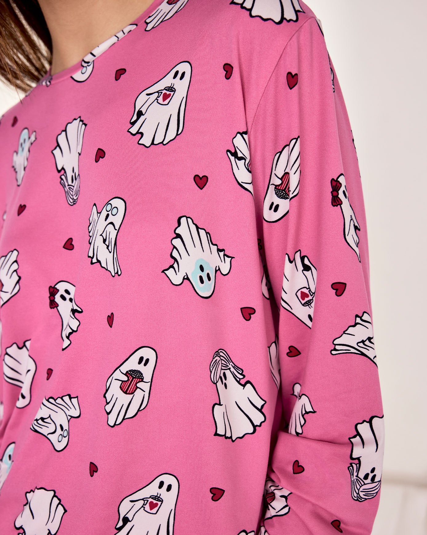 Halloween Ghost Print Long Pyjama Set - Pink