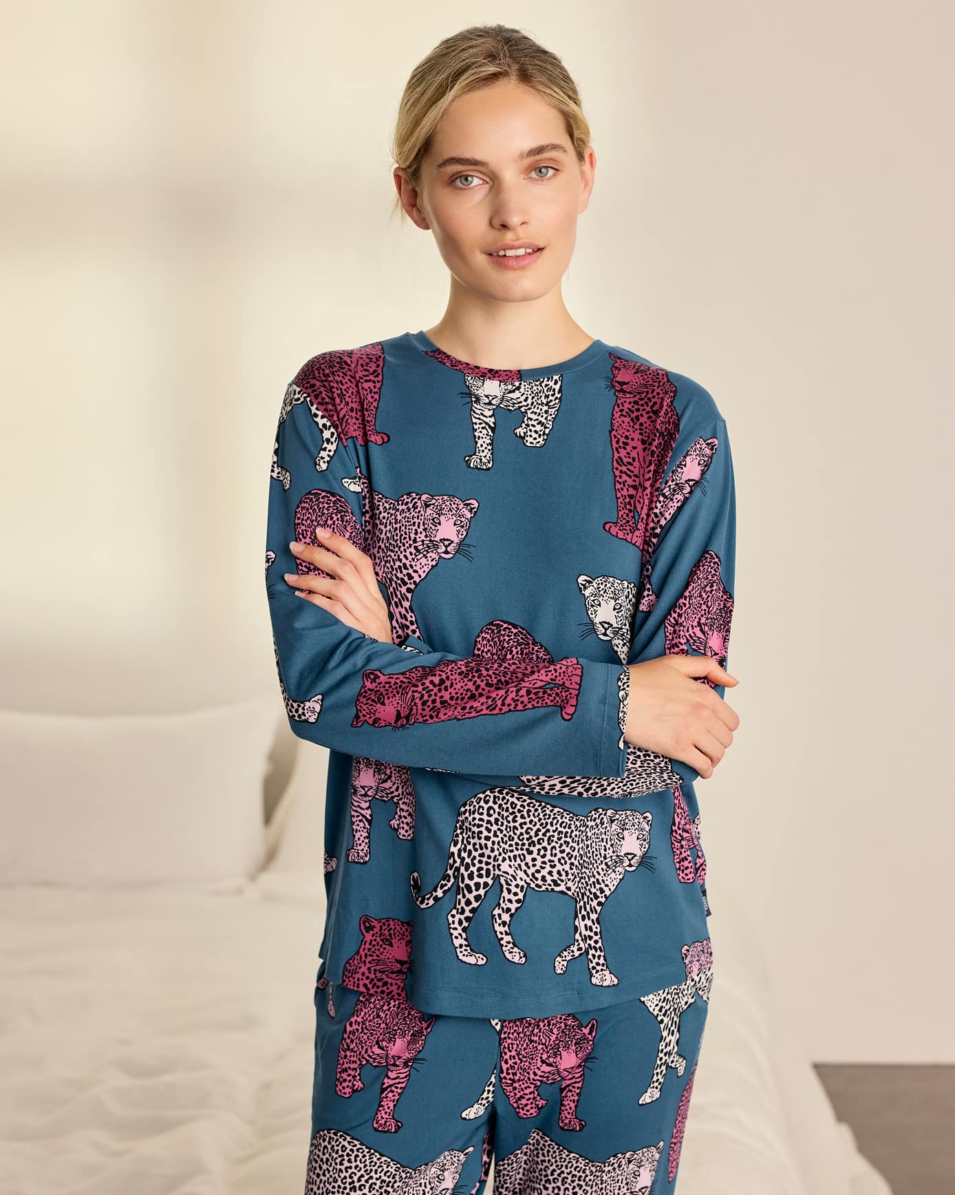 Jewel Leopard Print Long Pyjama Set