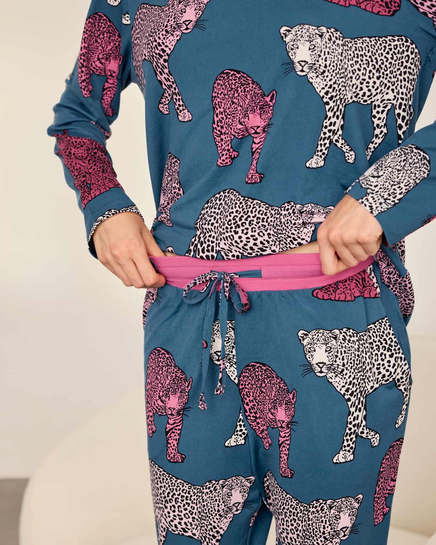 Jewel Leopard Print Long Pyjama Set