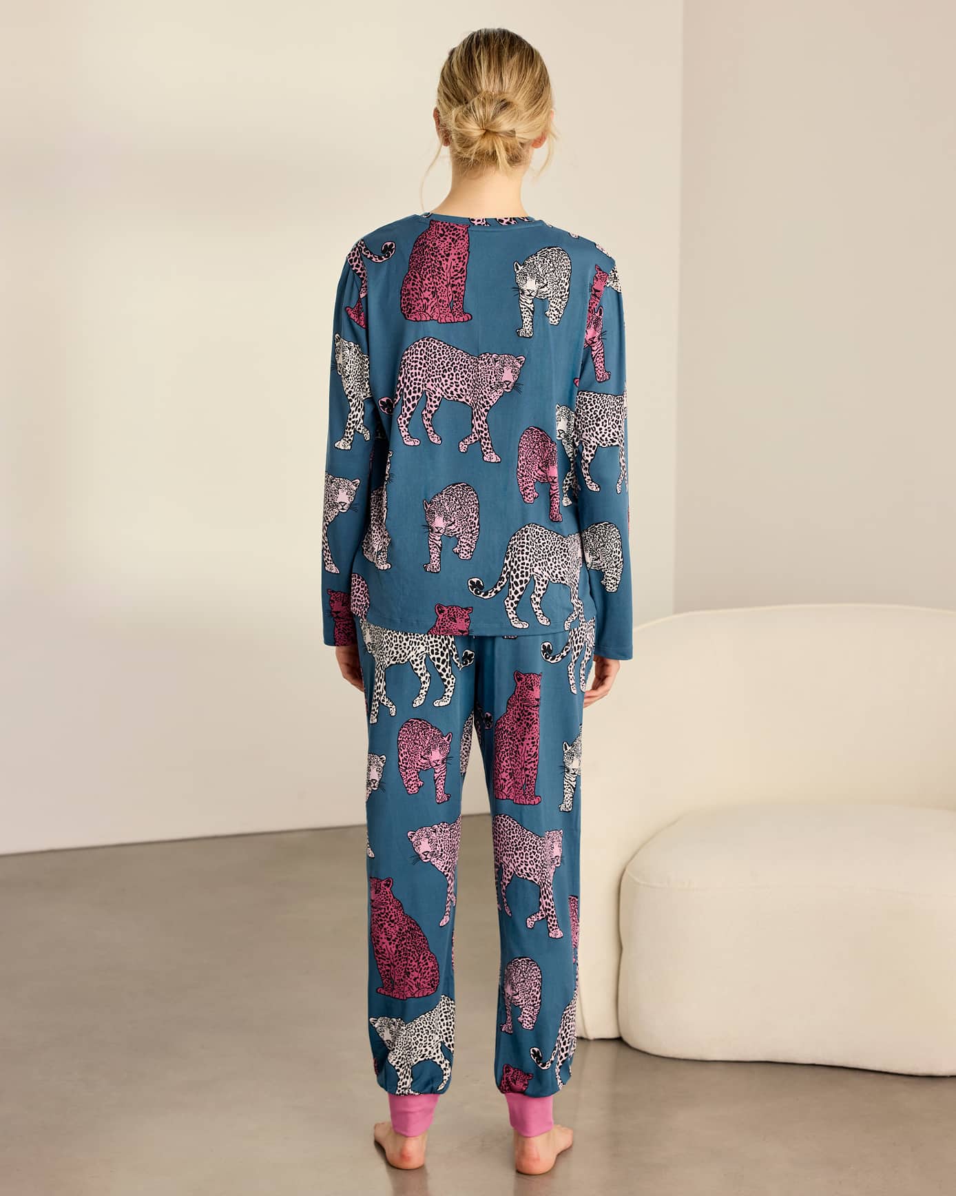 Jewel Leopard Print Long Pyjama Set