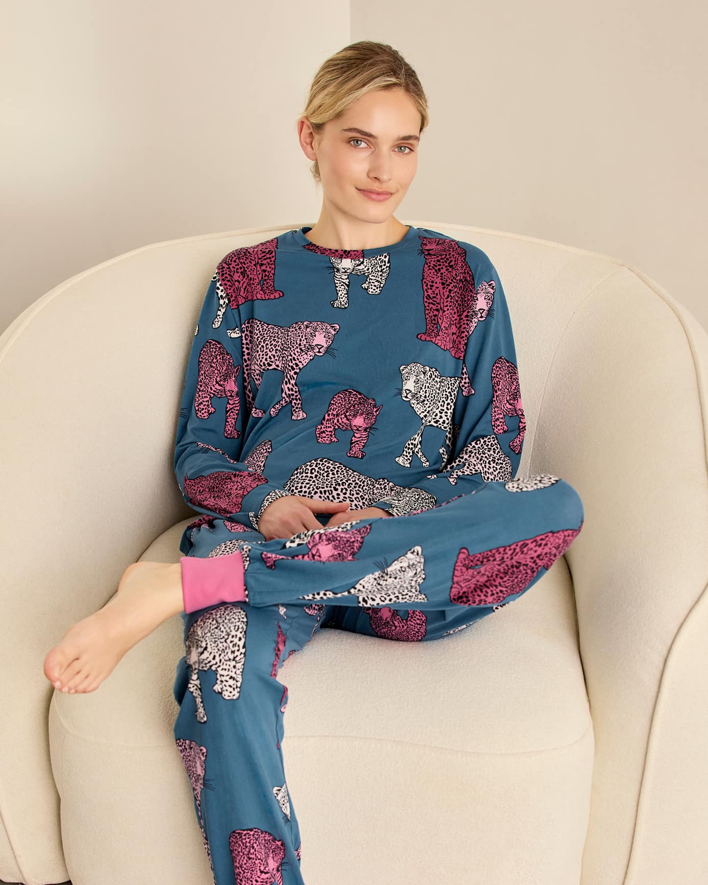 Jewel Leopard Print Long Pyjama Set