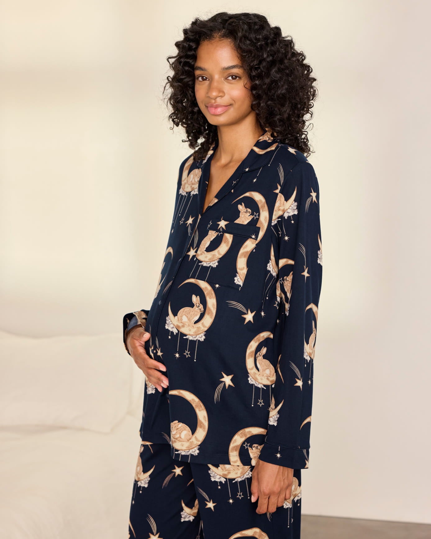 Maternity Lunar Bunny Print Long Pyjama Set