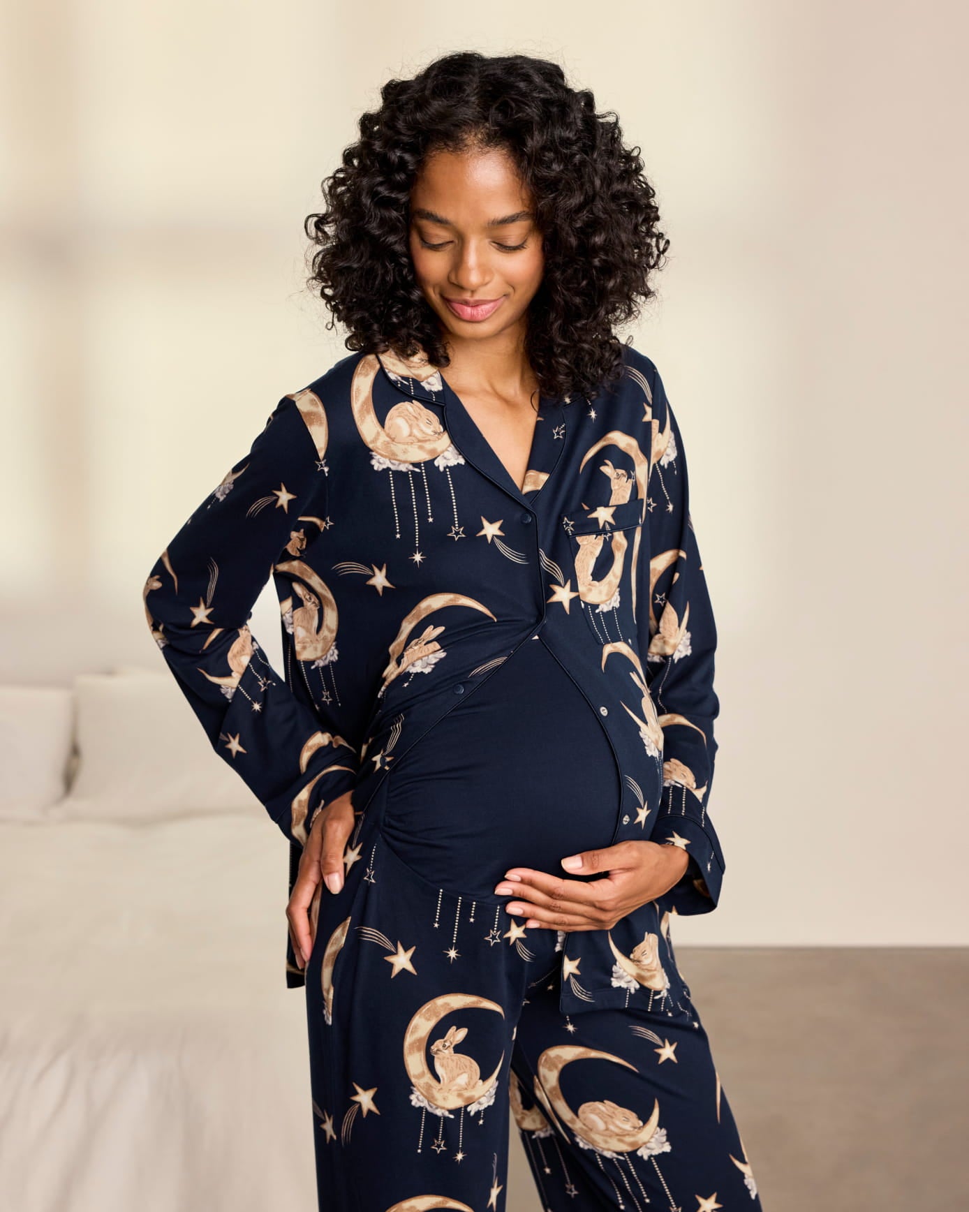 Maternity Lunar Bunny Print Long Pyjama Set