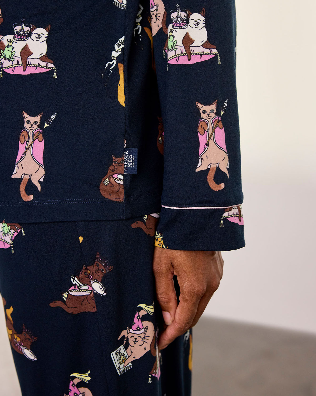 Maternity Princess Cats Print Long Pyjama Set - Navy