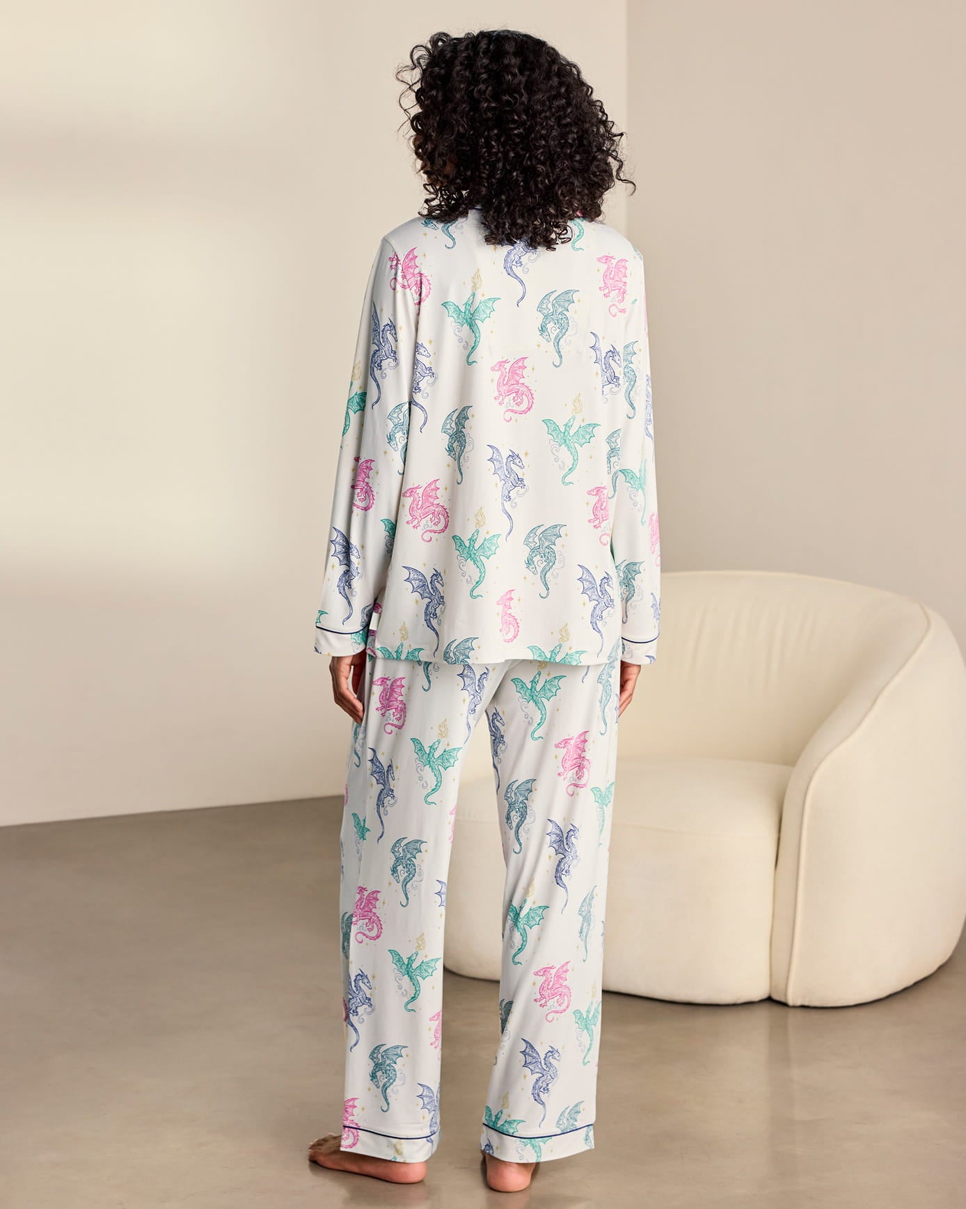Maternity Rainbow Dragon Print Long Pyjama Set