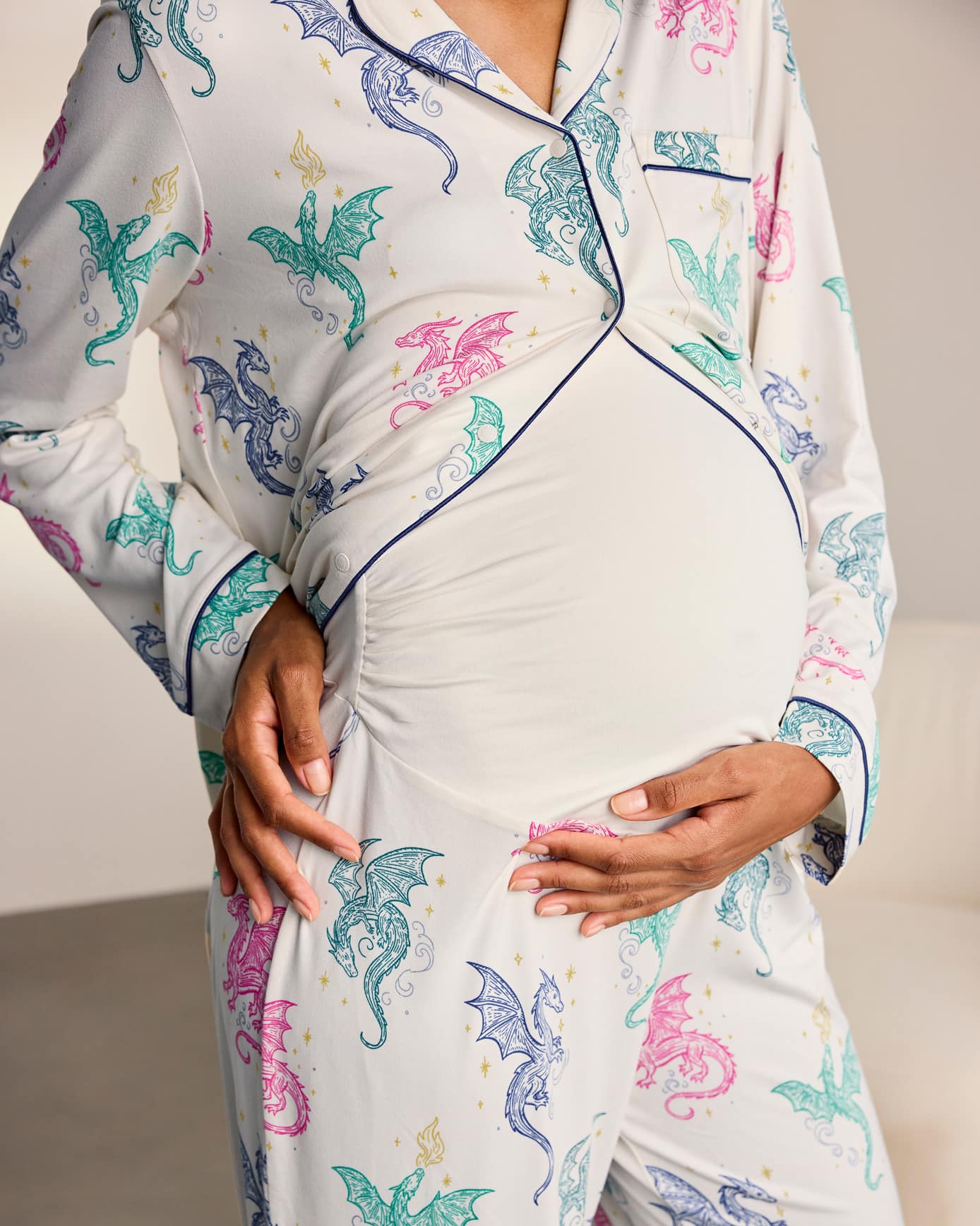 Maternity Rainbow Dragon Print Long Pyjama Set