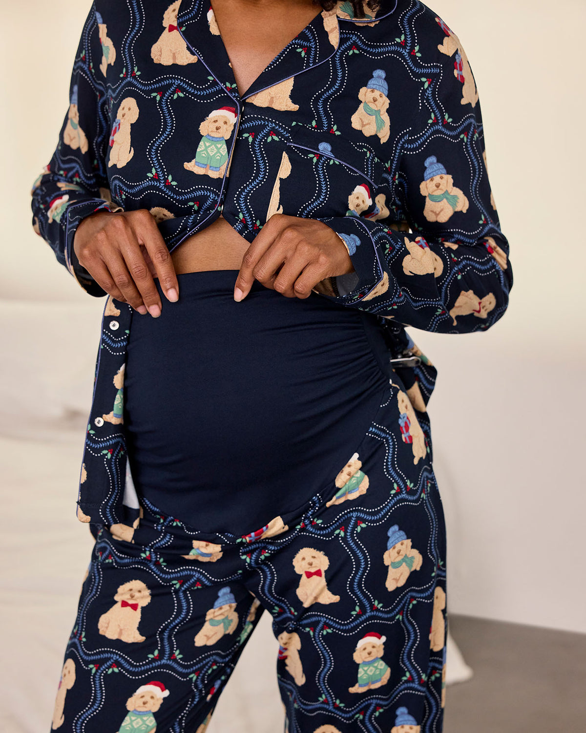 Maternity Christmas Chip the Cockapoo Portraits Print Long Pyjama Set