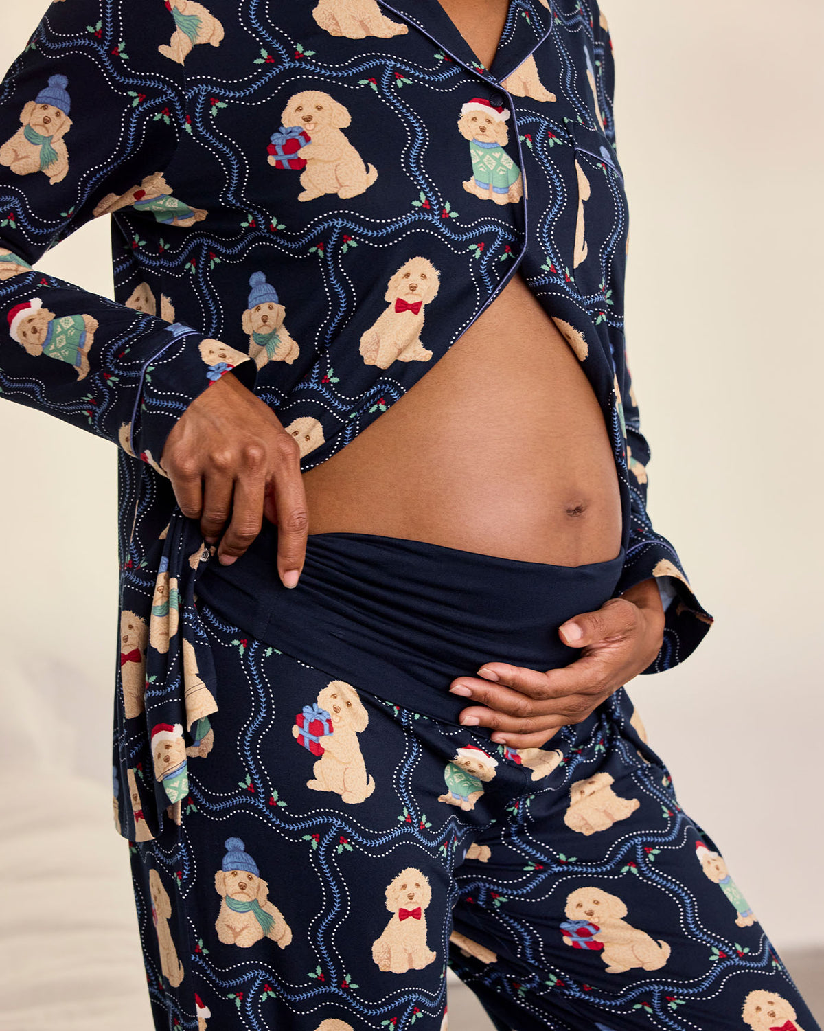Maternity Christmas Chip the Cockapoo Portraits Print Long Pyjama Set