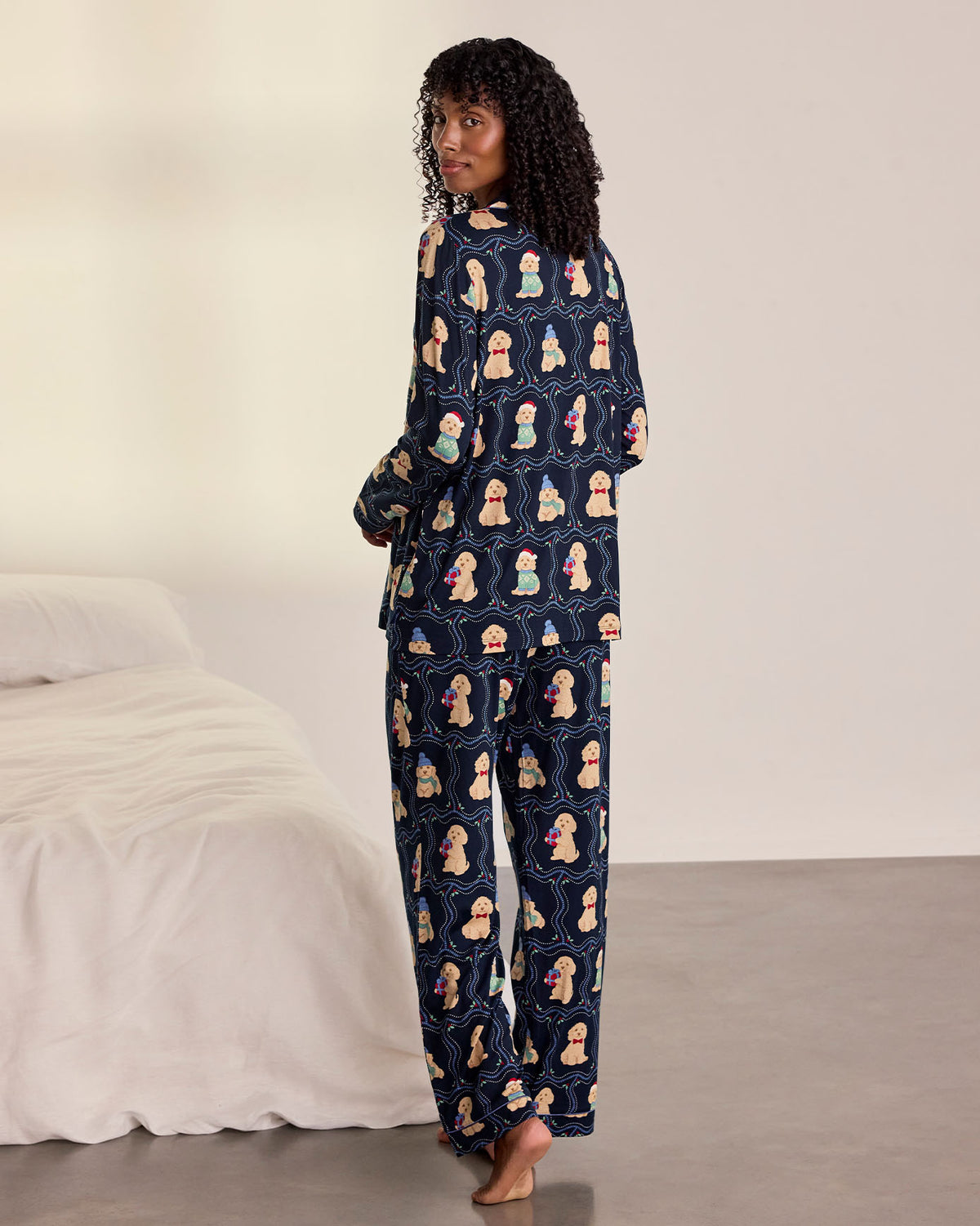 Maternity Christmas Chip the Cockapoo Portraits Print Long Pyjama Set