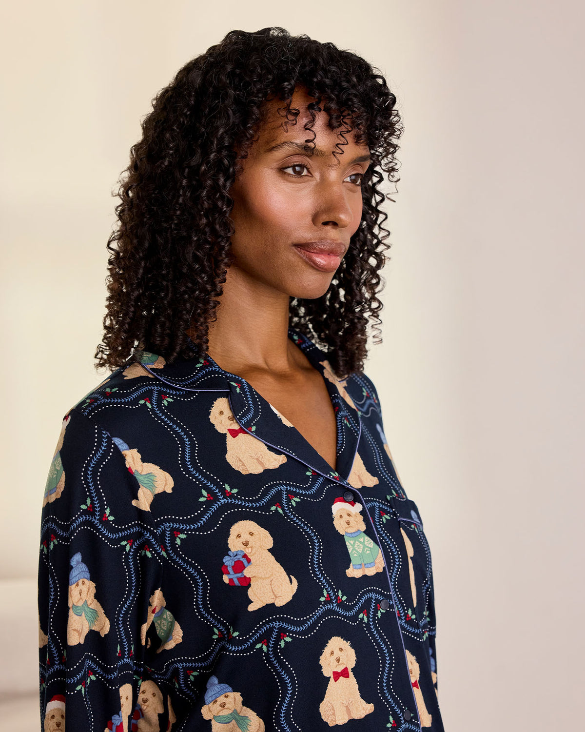 Maternity Christmas Chip the Cockapoo Portraits Print Long Pyjama Set