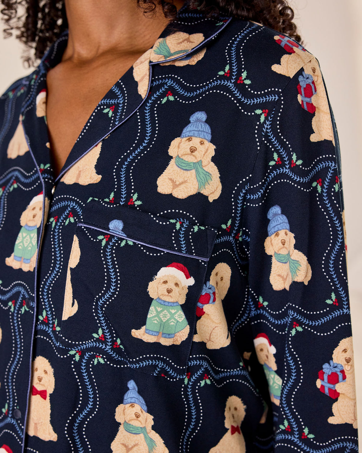 Maternity Christmas Chip the Cockapoo Portraits Print Long Pyjama Set