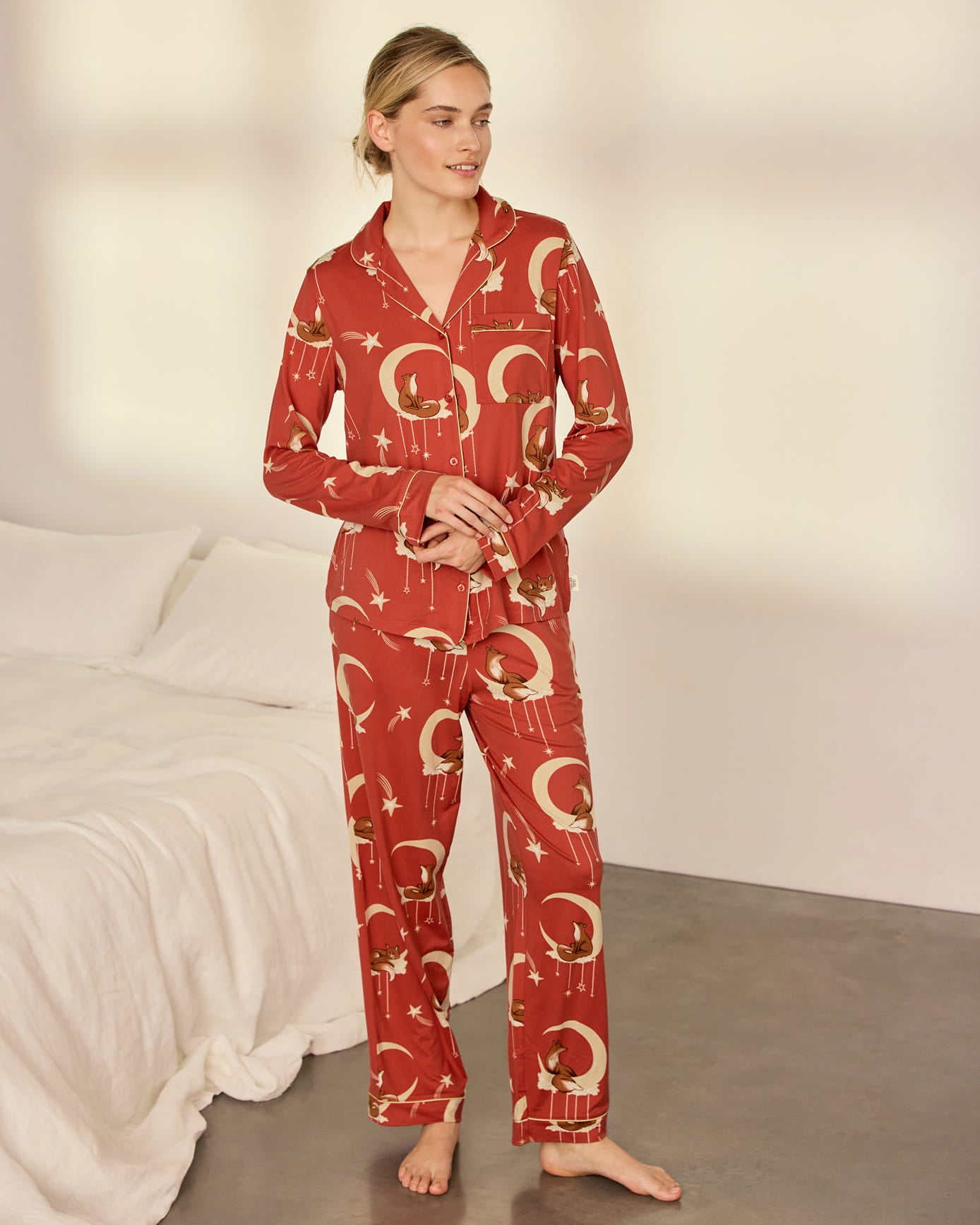 Lunar Foxes Print Long Pyjama Set