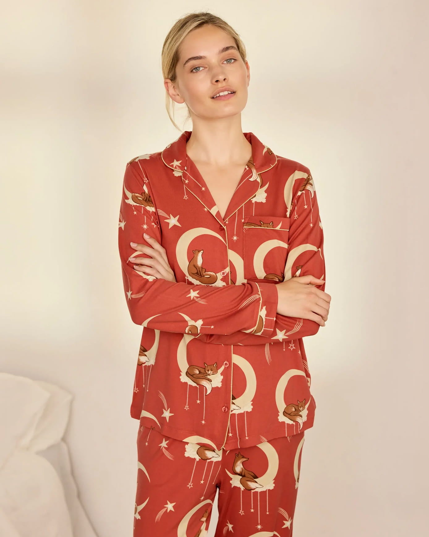 Lunar Foxes Print Long Pyjama Set