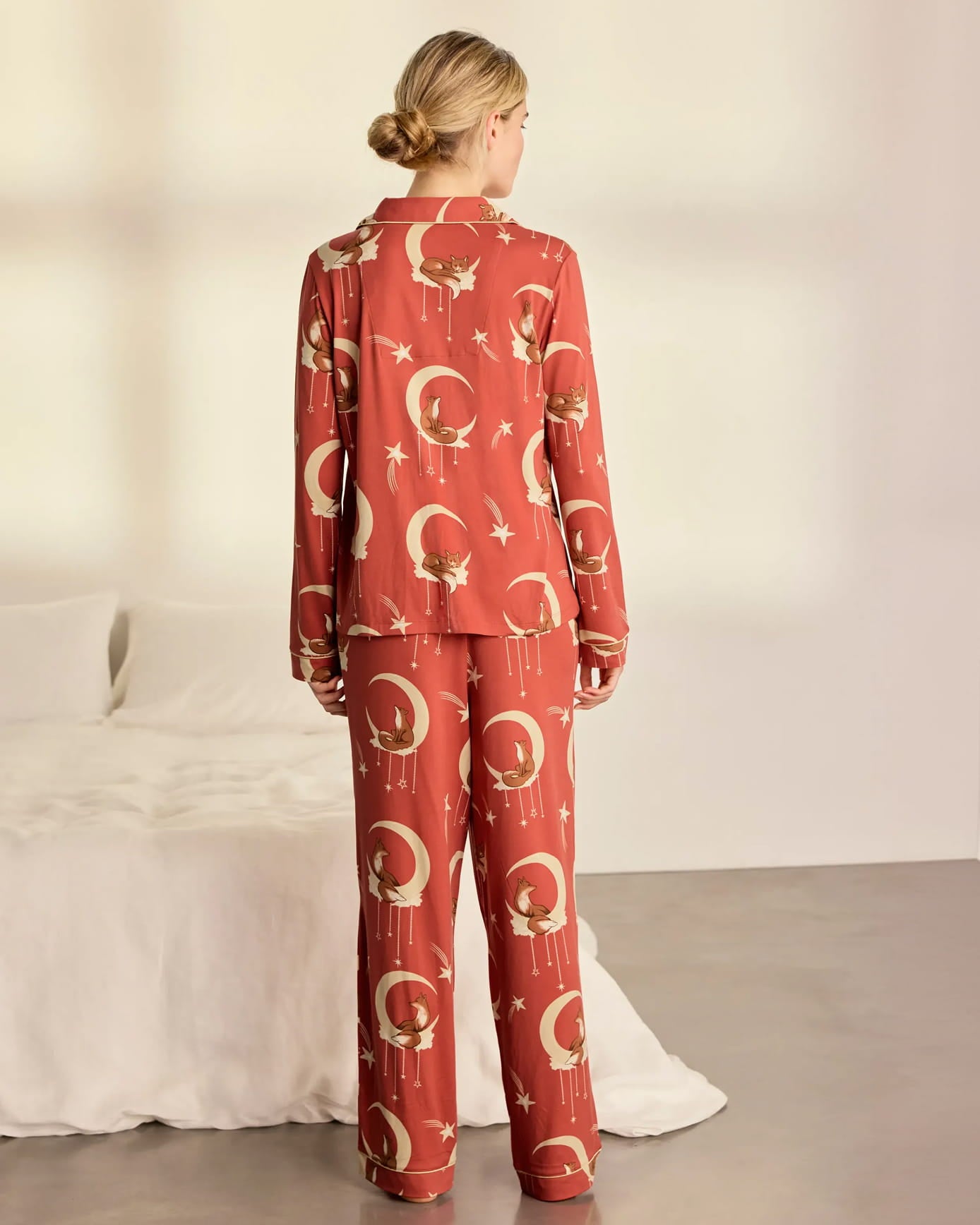 Lunar Foxes Print Long Pyjama Set
