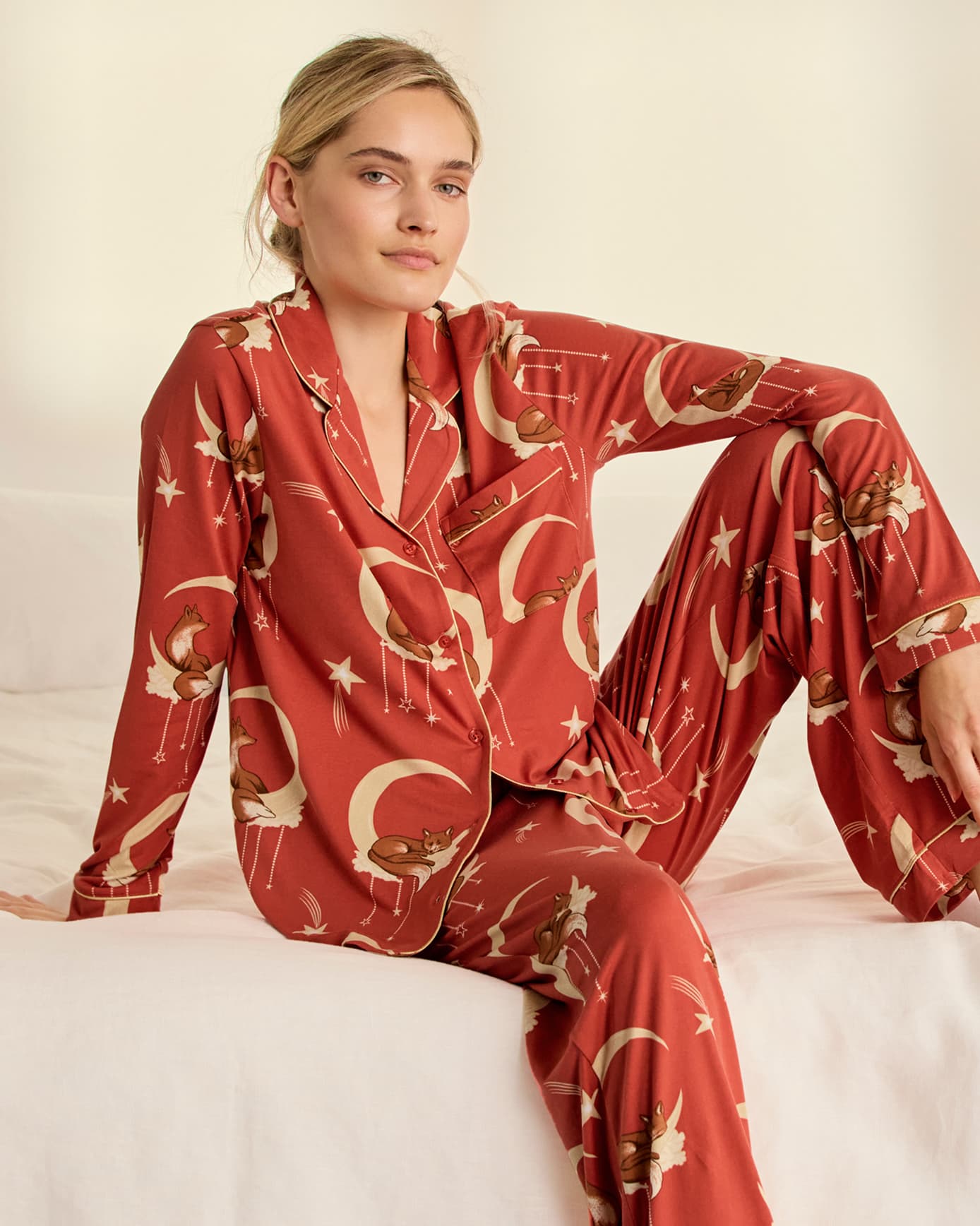 Lunar Foxes Print Long Pyjama Set