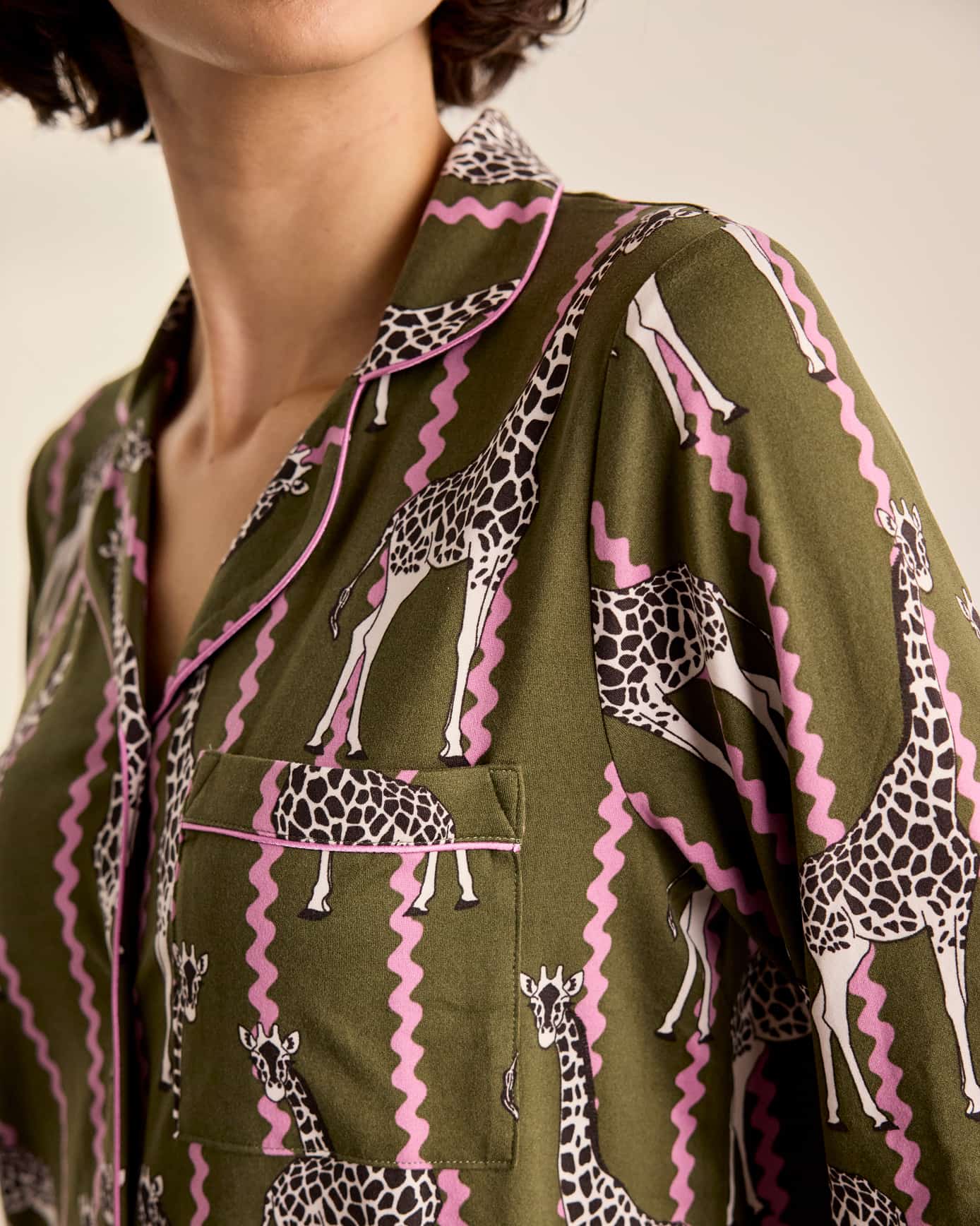 Wavy Stripe Giraffe Print Long Pyjama Set