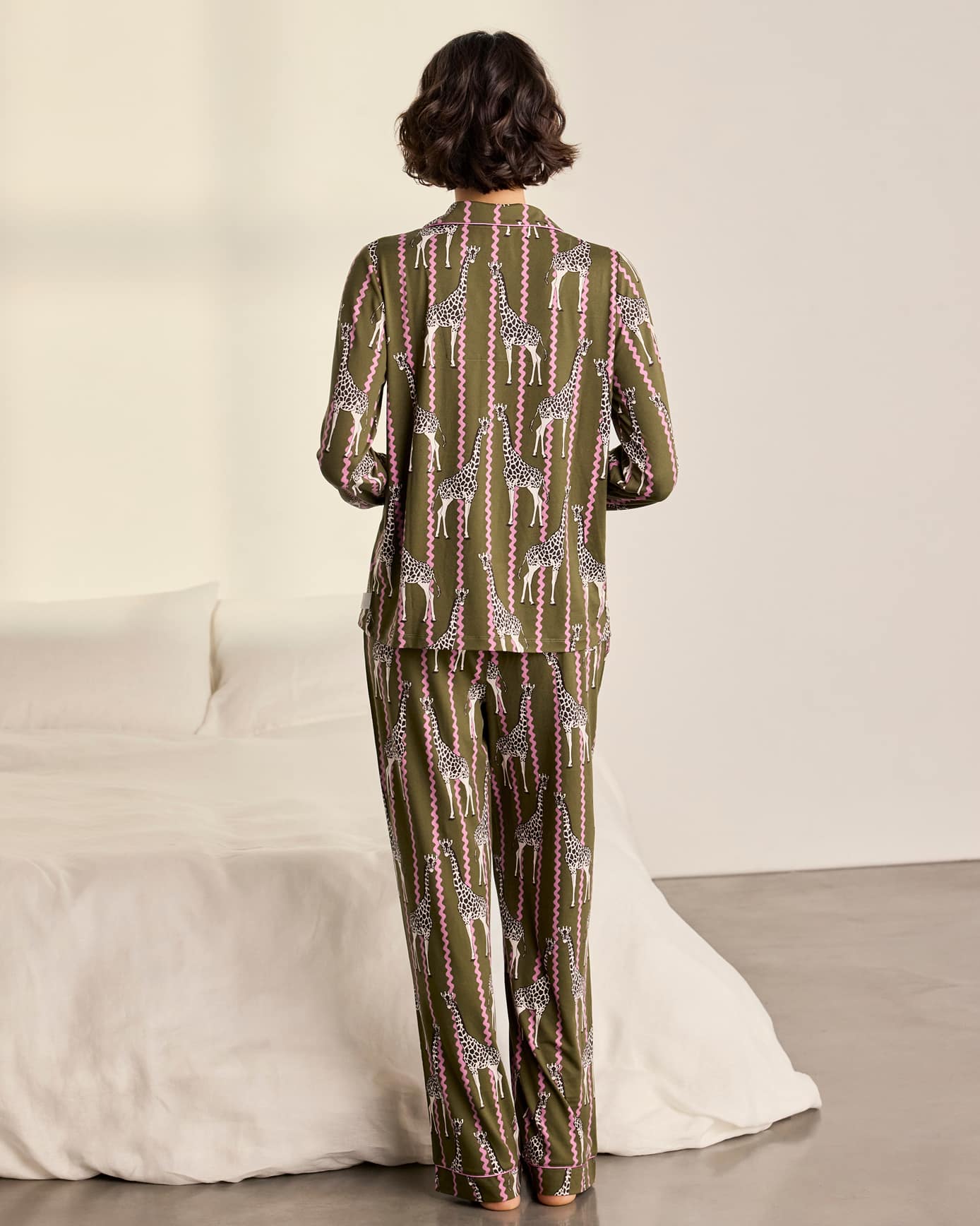 Wavy Stripe Giraffe Print Long Pyjama Set